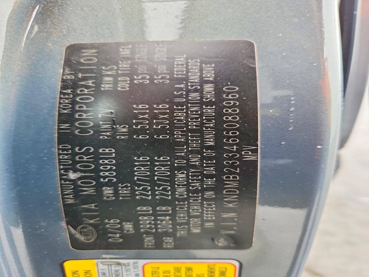 2006 Kia Sedona Lx Blue vin: KNDMB233466088960