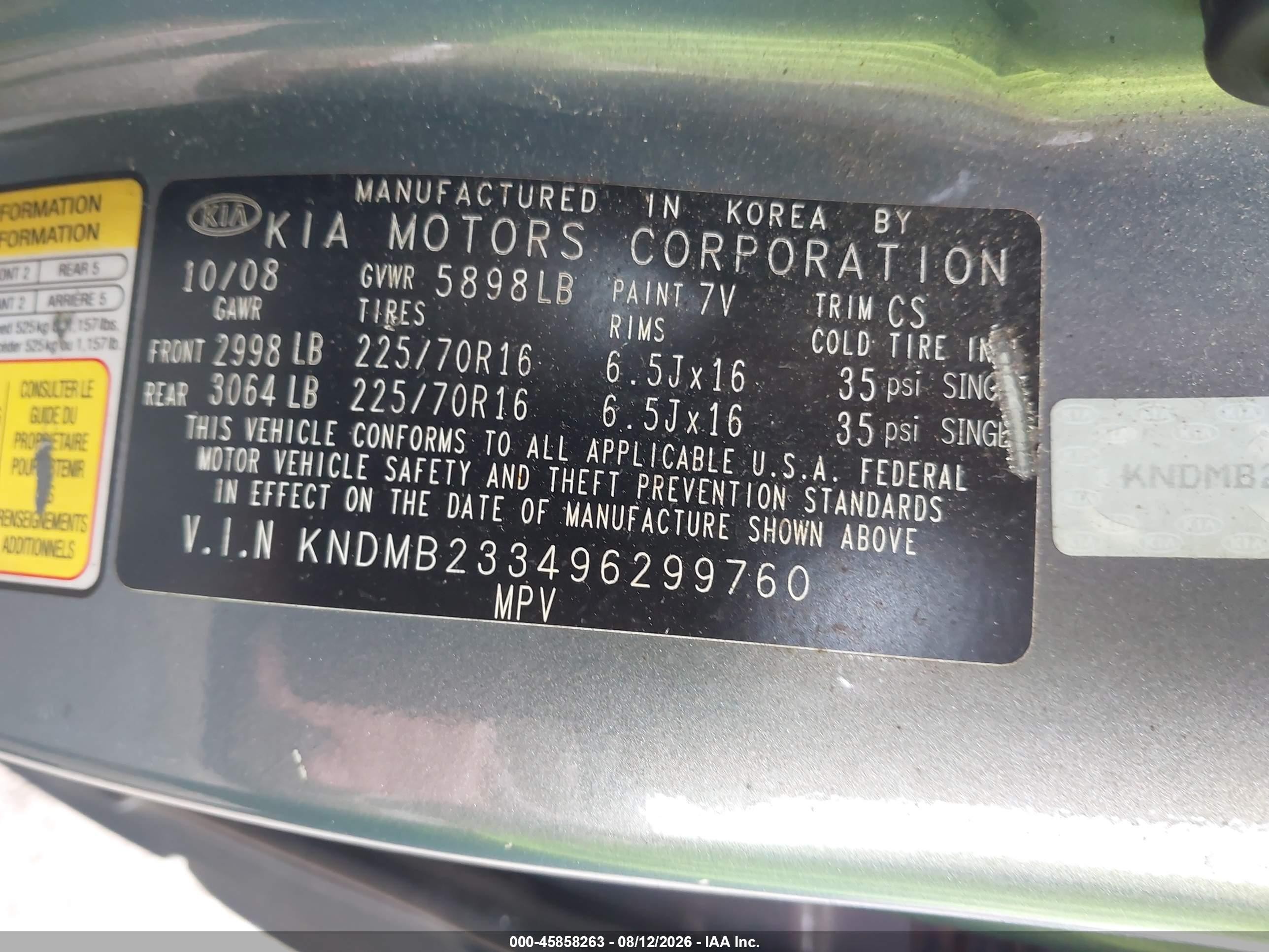 2009 Kia Sedona Lx Pewter vin: KNDMB233496299760