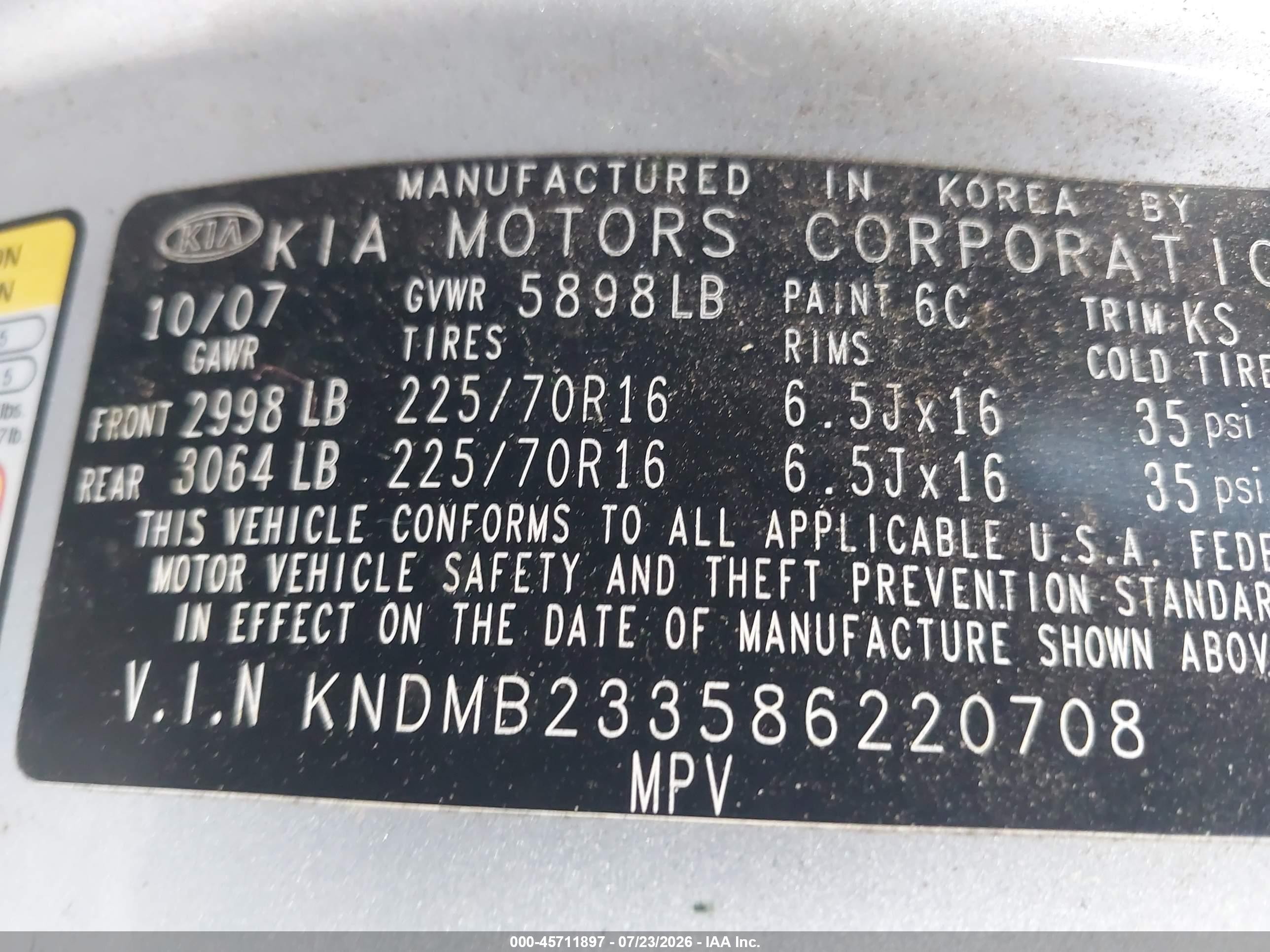 2008 Kia Sedona Lx Silver vin: KNDMB233586220708