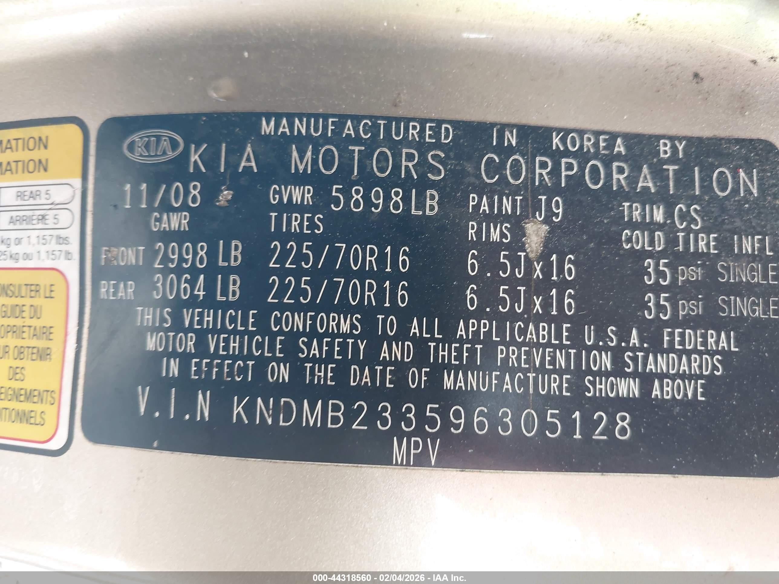2009 Kia Sedona Lx Gold vin: KNDMB233596305128
