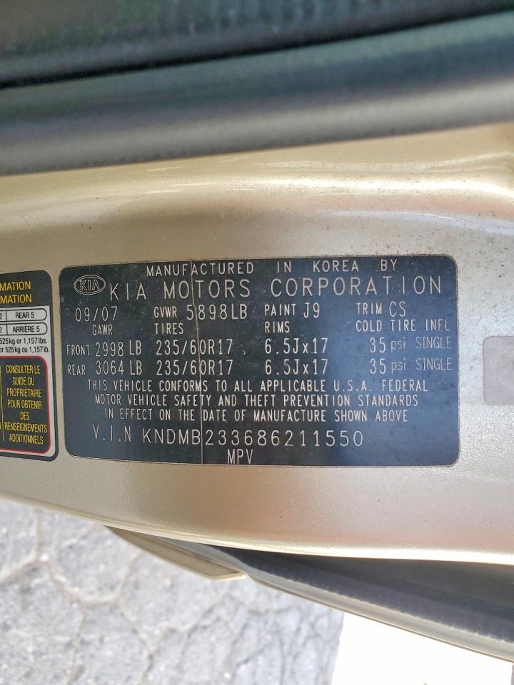 2008 Kia Sedona Lx Beige vin: KNDMB233686211550