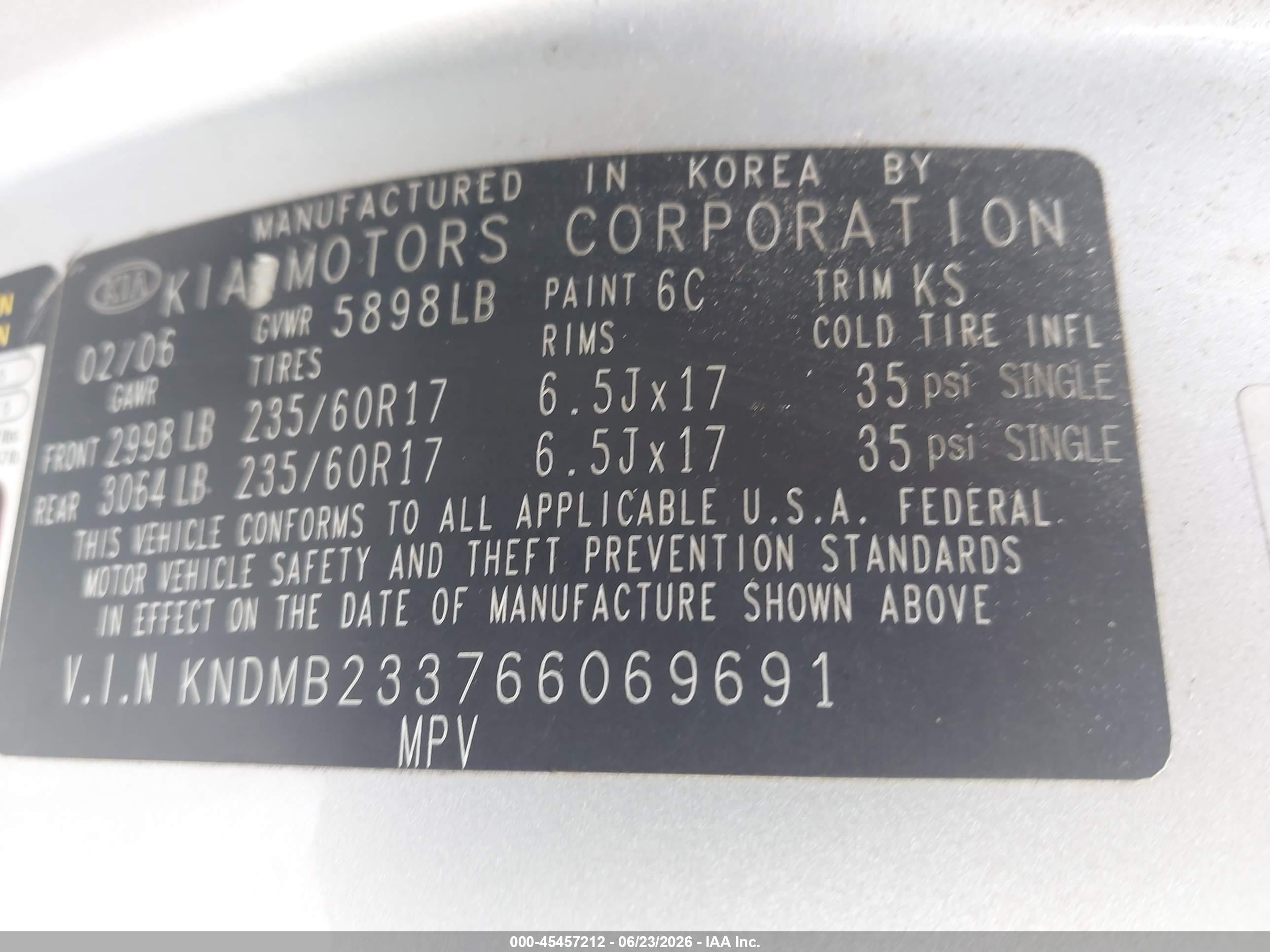 2006 Kia Sedona Ex/lx Серебряный vin: KNDMB233766069691