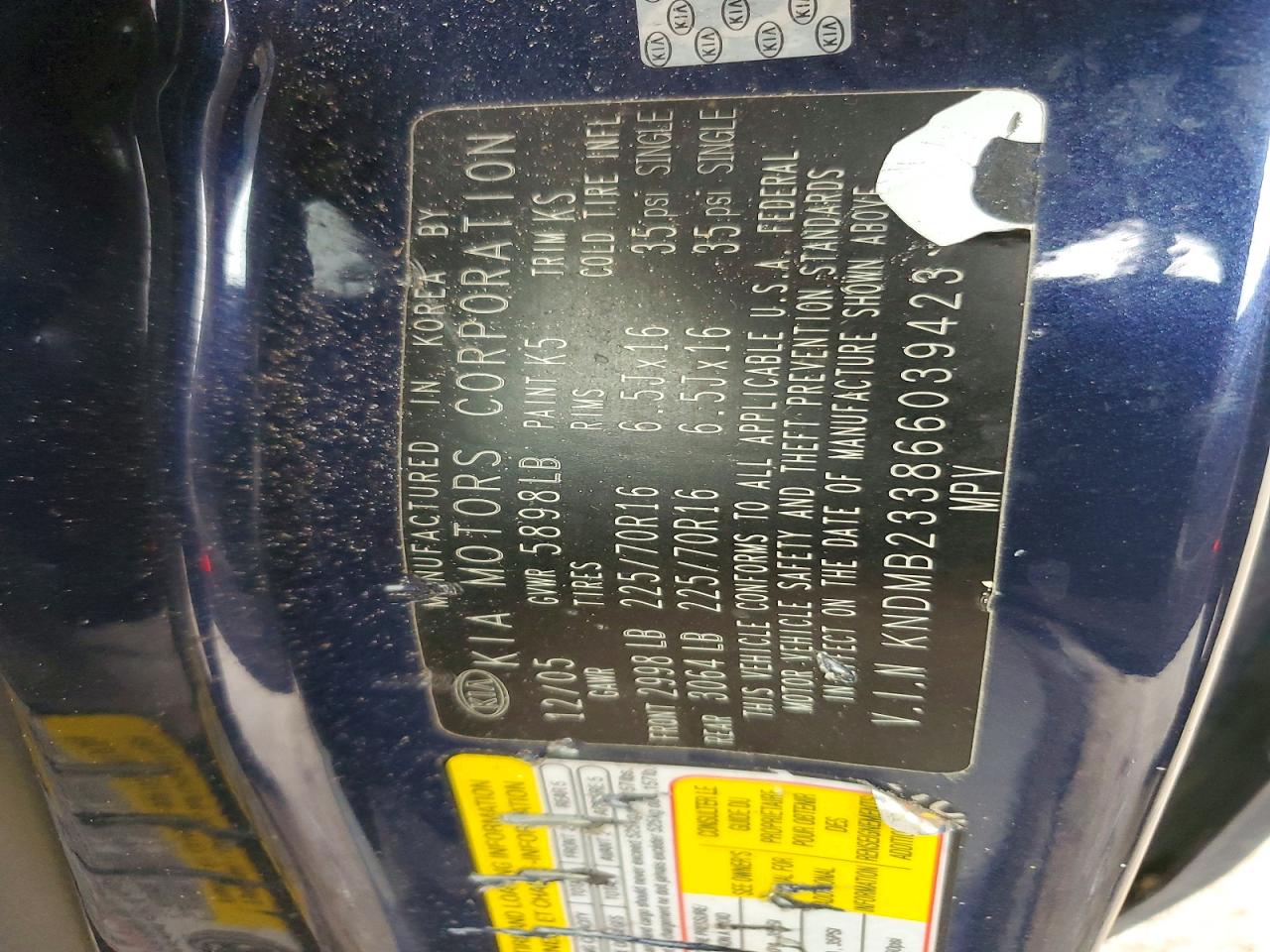 2006 Kia Sedona Lx Blue vin: KNDMB233866039423