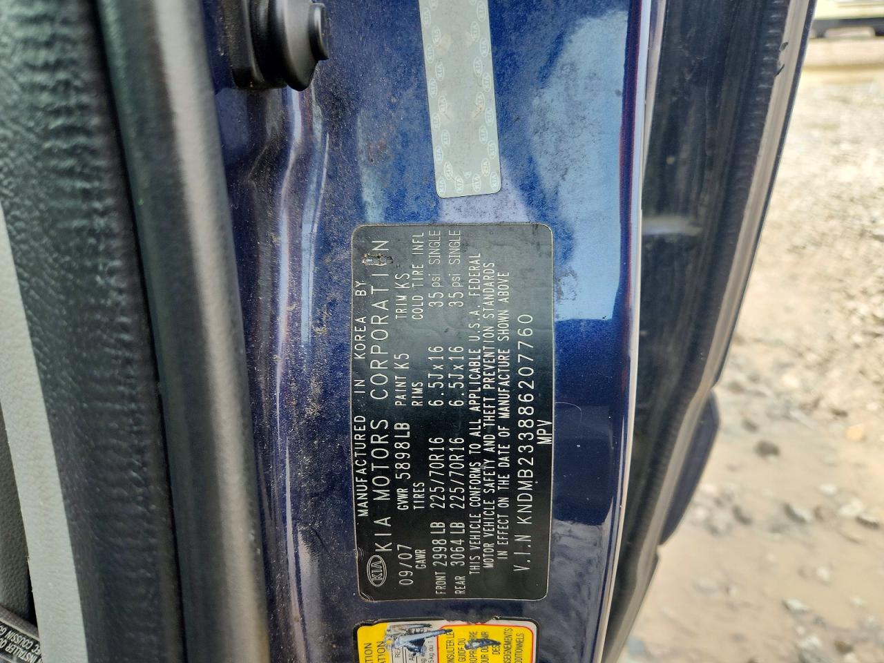 2008 Kia Sedona Lx Blue vin: KNDMB233886207760