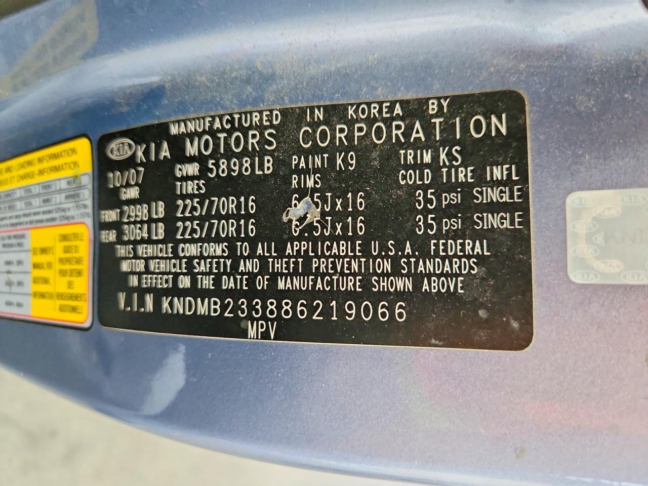 2008 Kia Sedona Lx Blue vin: KNDMB233886219066