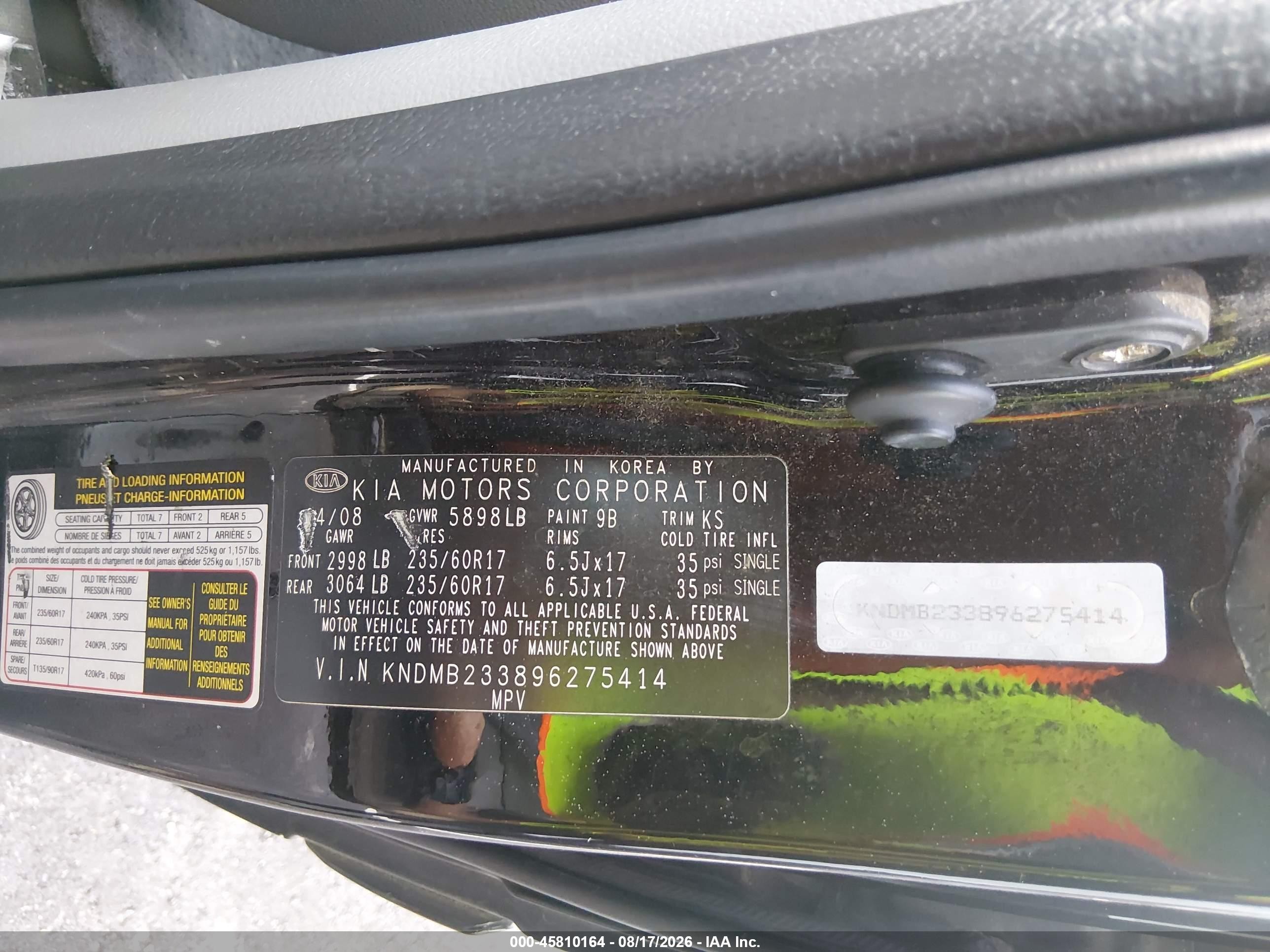 2009 Kia Sedona Ex Черный vin: KNDMB233896275414