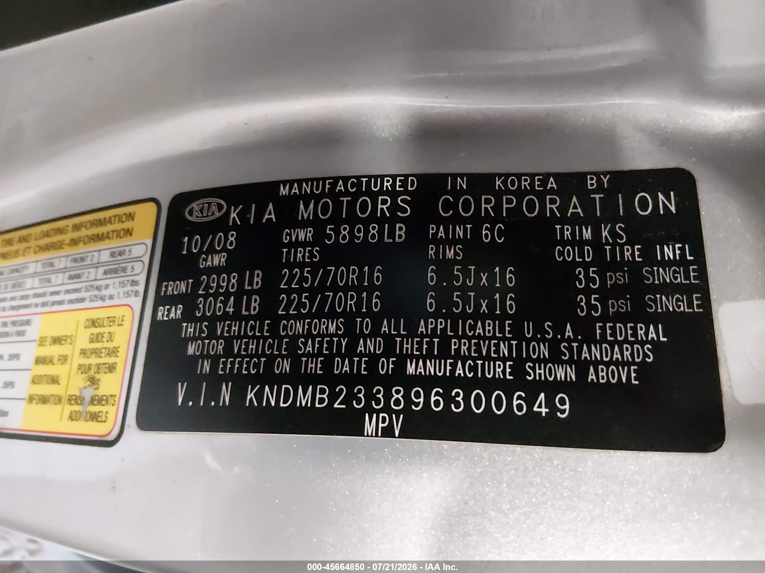 2009 Kia Sedona Lx Silver vin: KNDMB233896300649