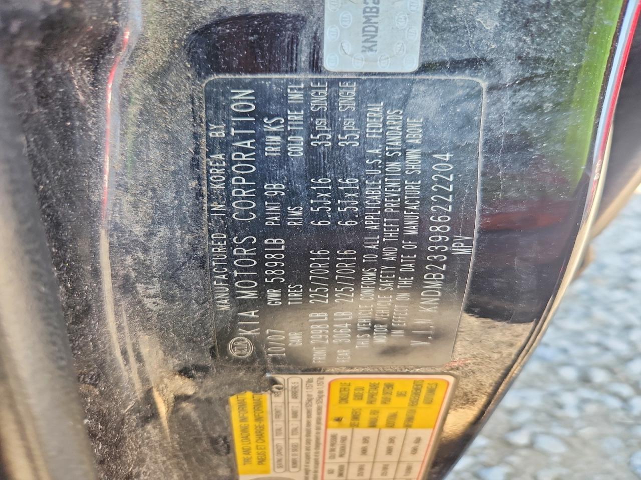 2008 Kia Sedona Lx Black vin: KNDMB233986222204