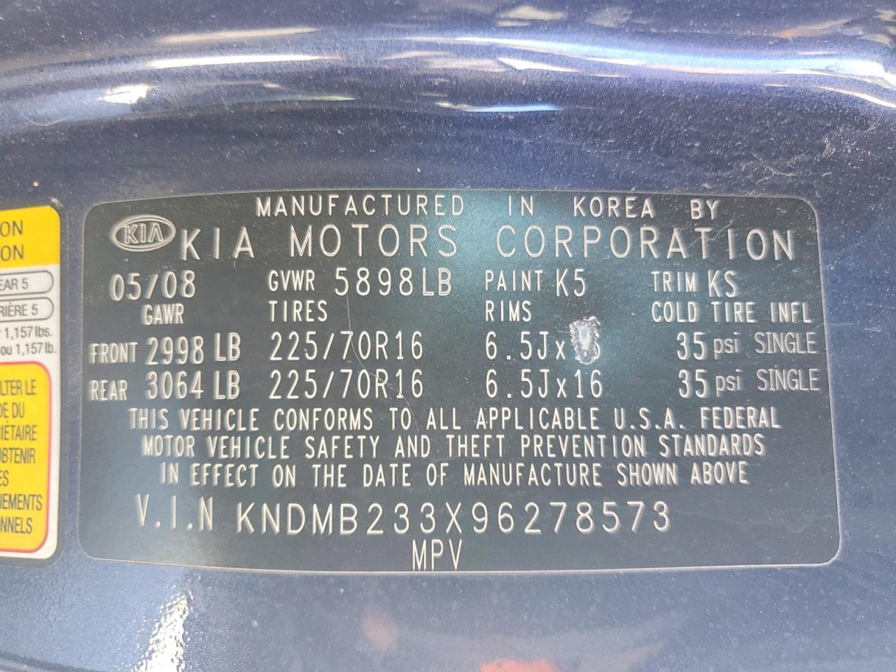 2009 Kia Sedona Lx Синий vin: KNDMB233X96278573