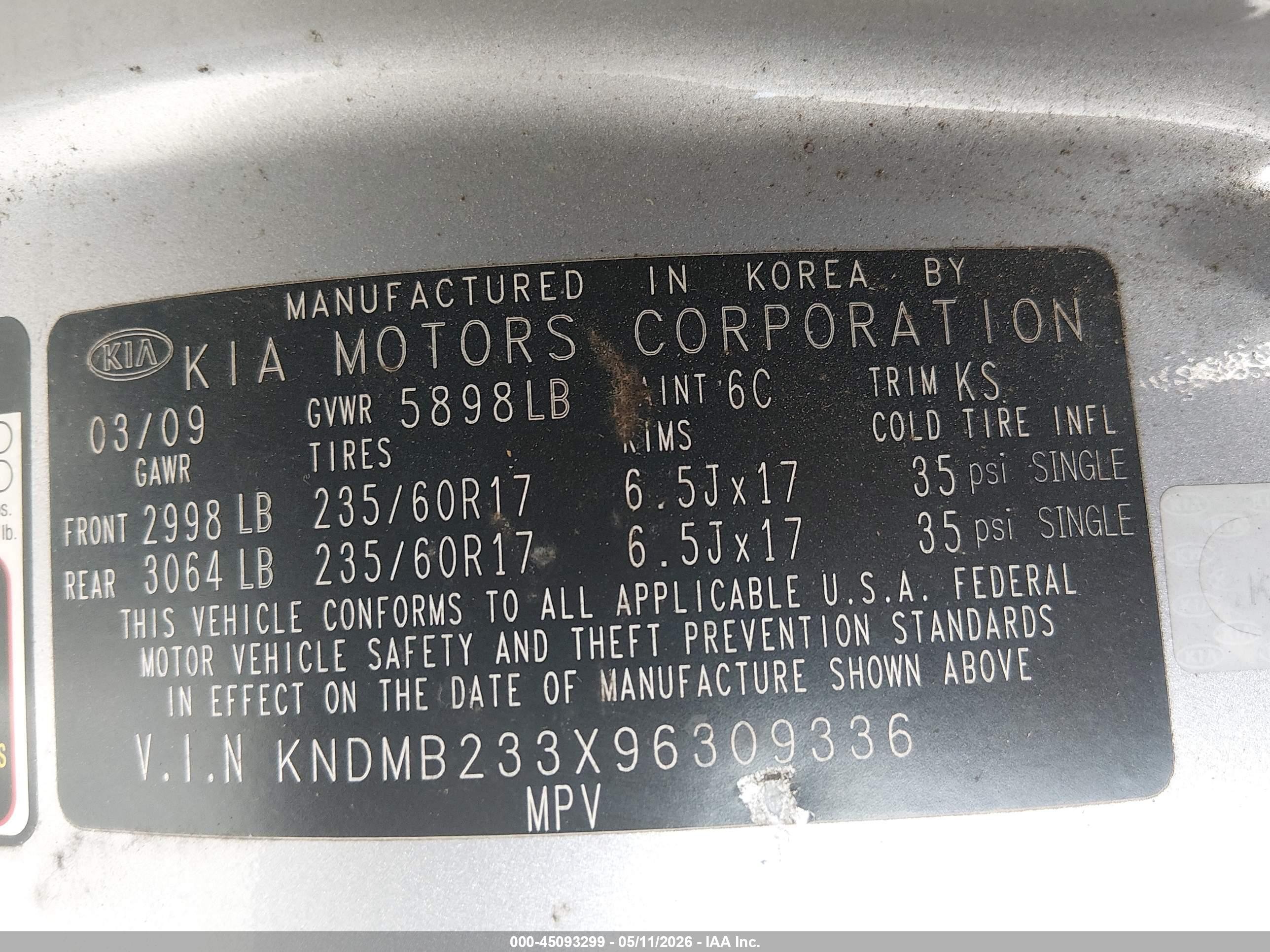 2009 Kia Sedona Ex Silver vin: KNDMB233X96309336