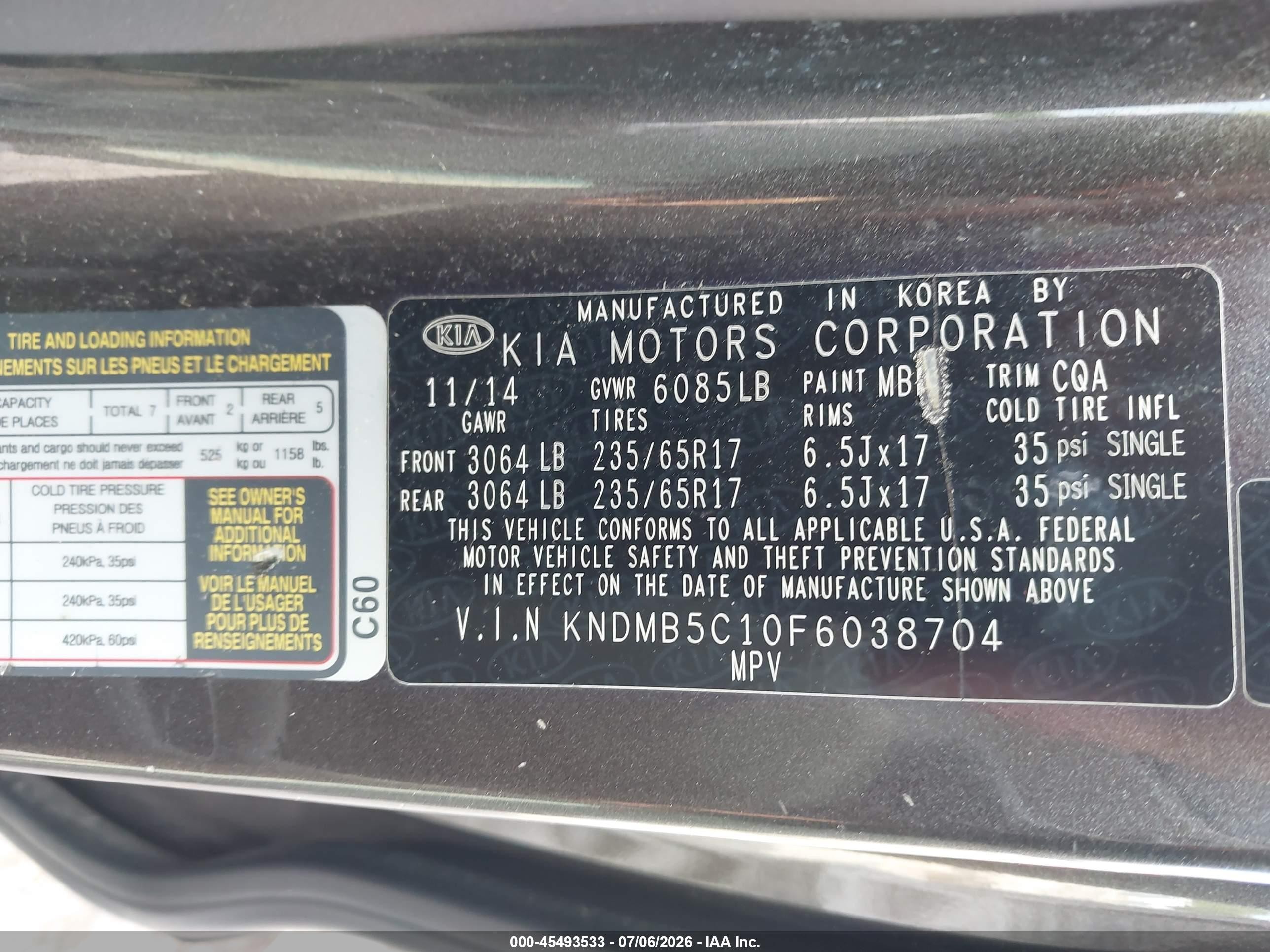 2015 Kia Sedona Lx Brown vin: KNDMB5C10F6038704