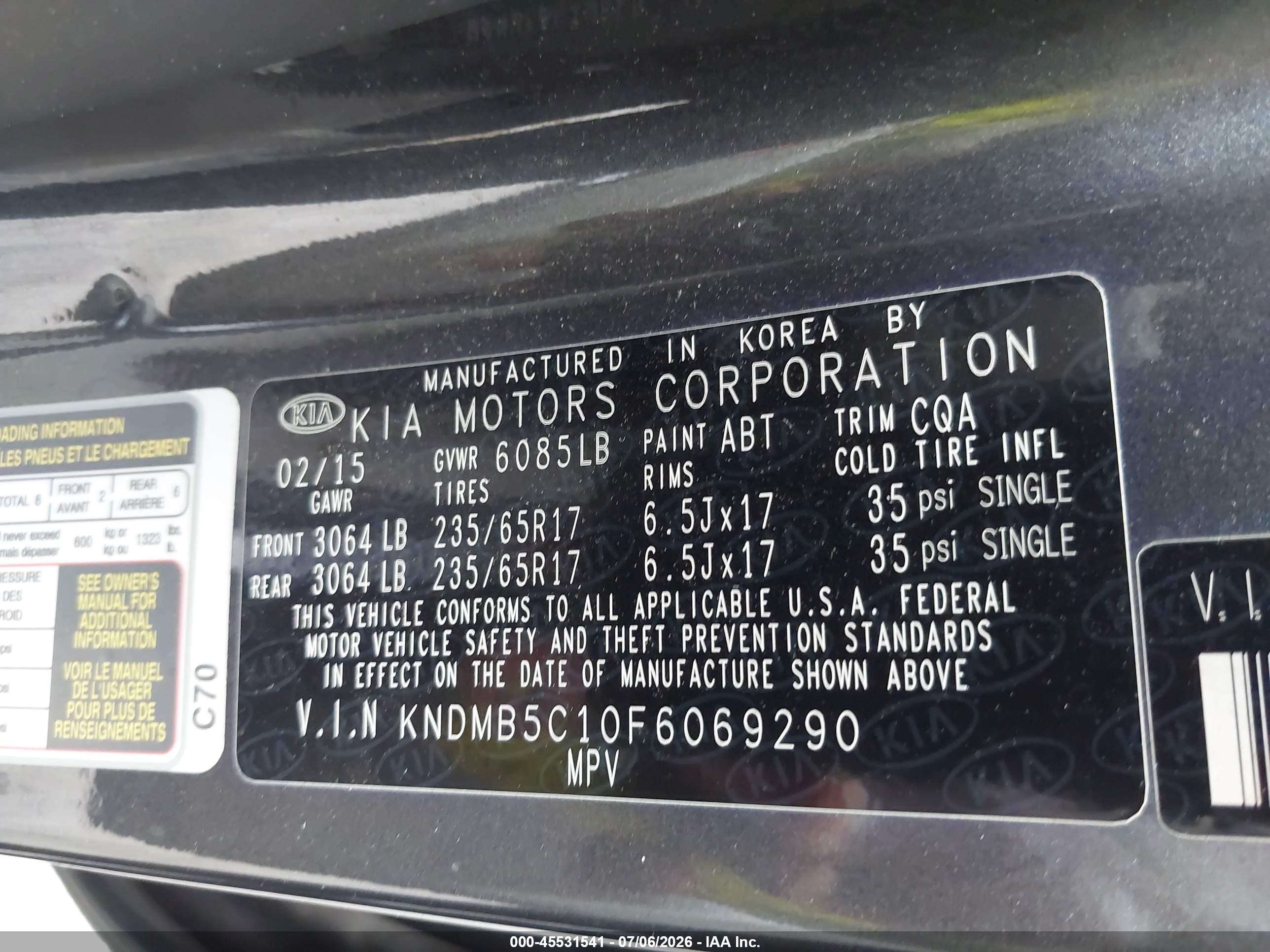 2015 Kia Sedona Lx Gray vin: KNDMB5C10F6069290