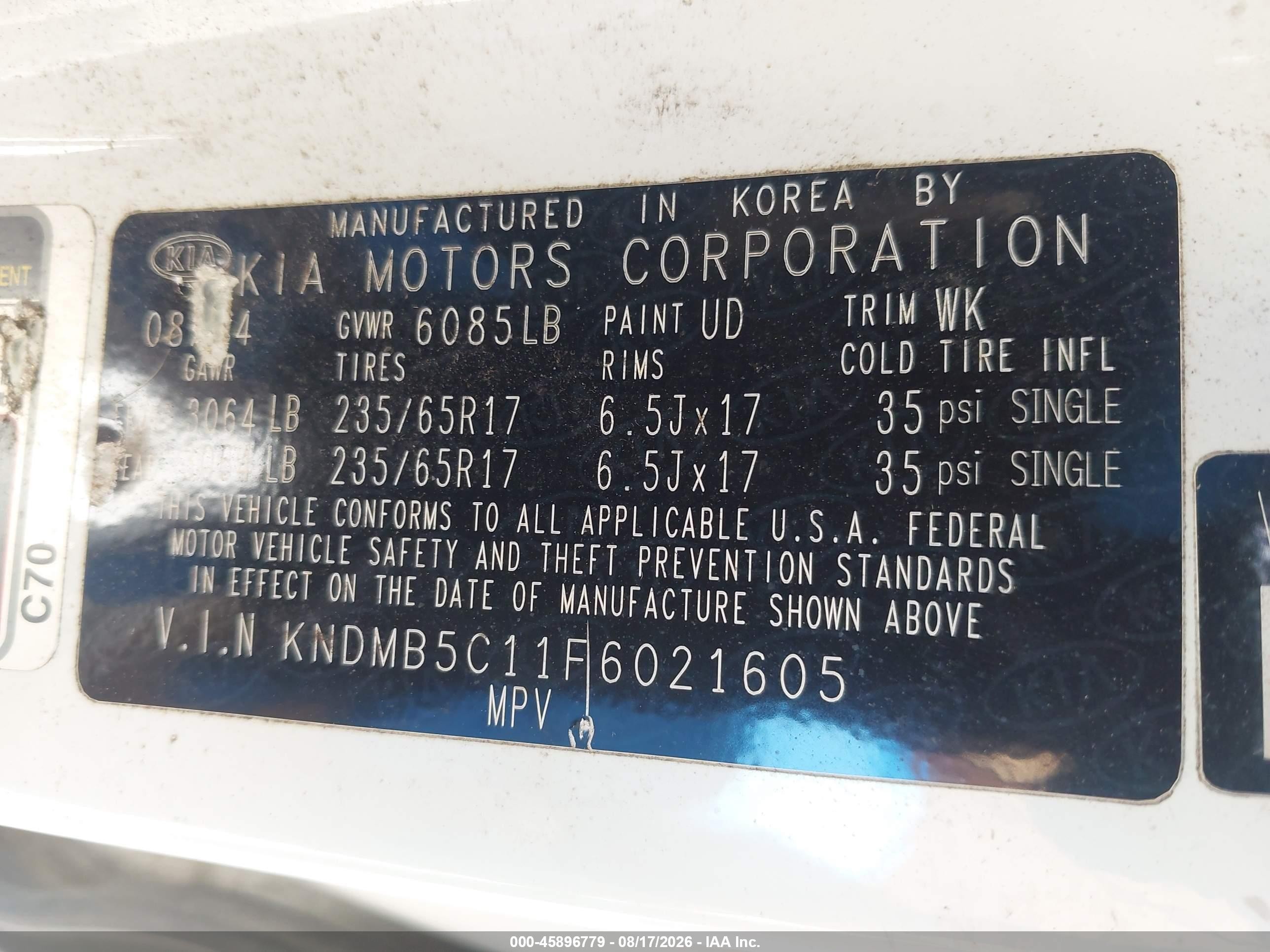 2015 Kia Sedona Lx White vin: KNDMB5C11F6021605
