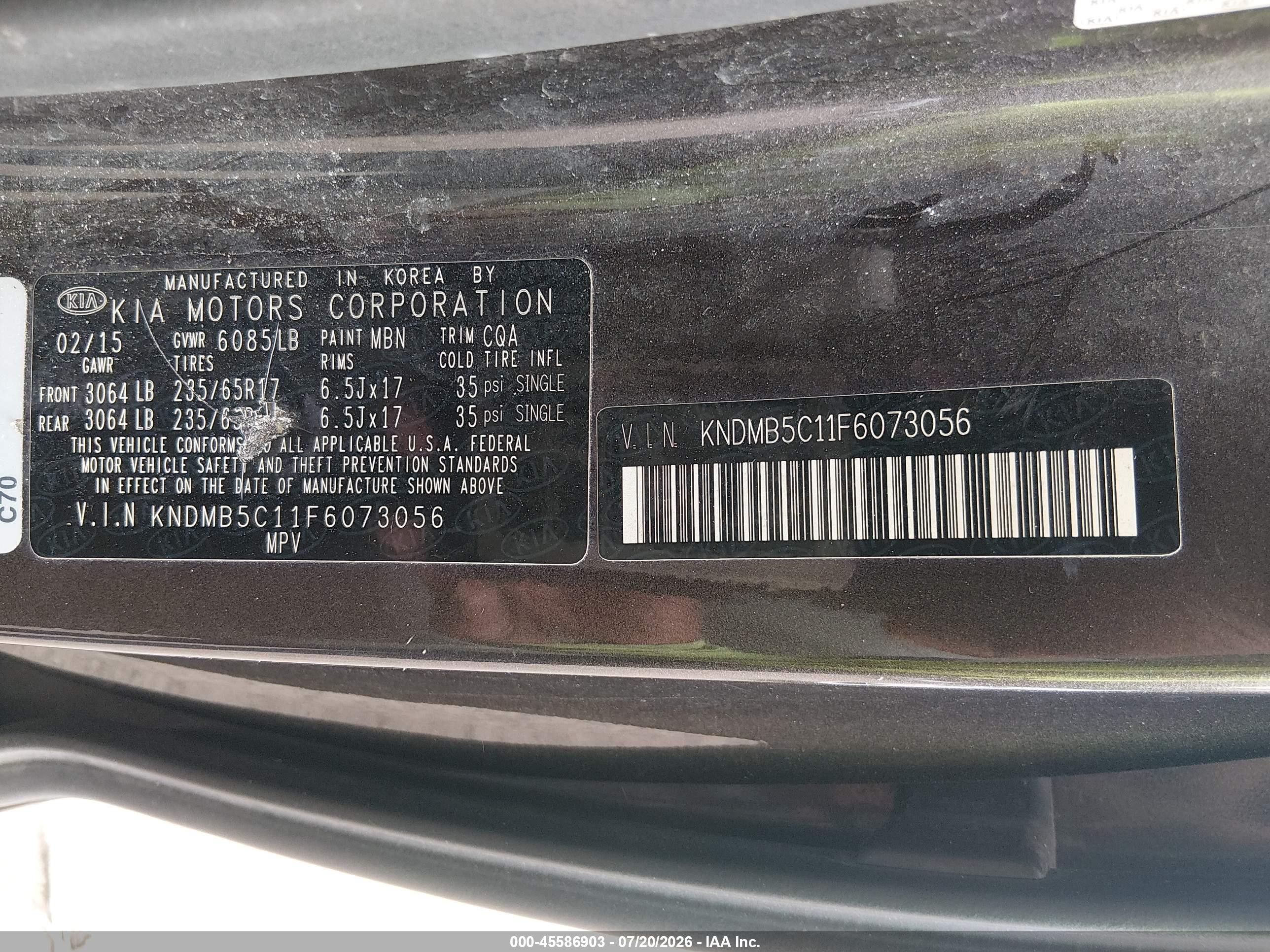 2015 Kia Sedona Lx Gray vin: KNDMB5C11F6073056