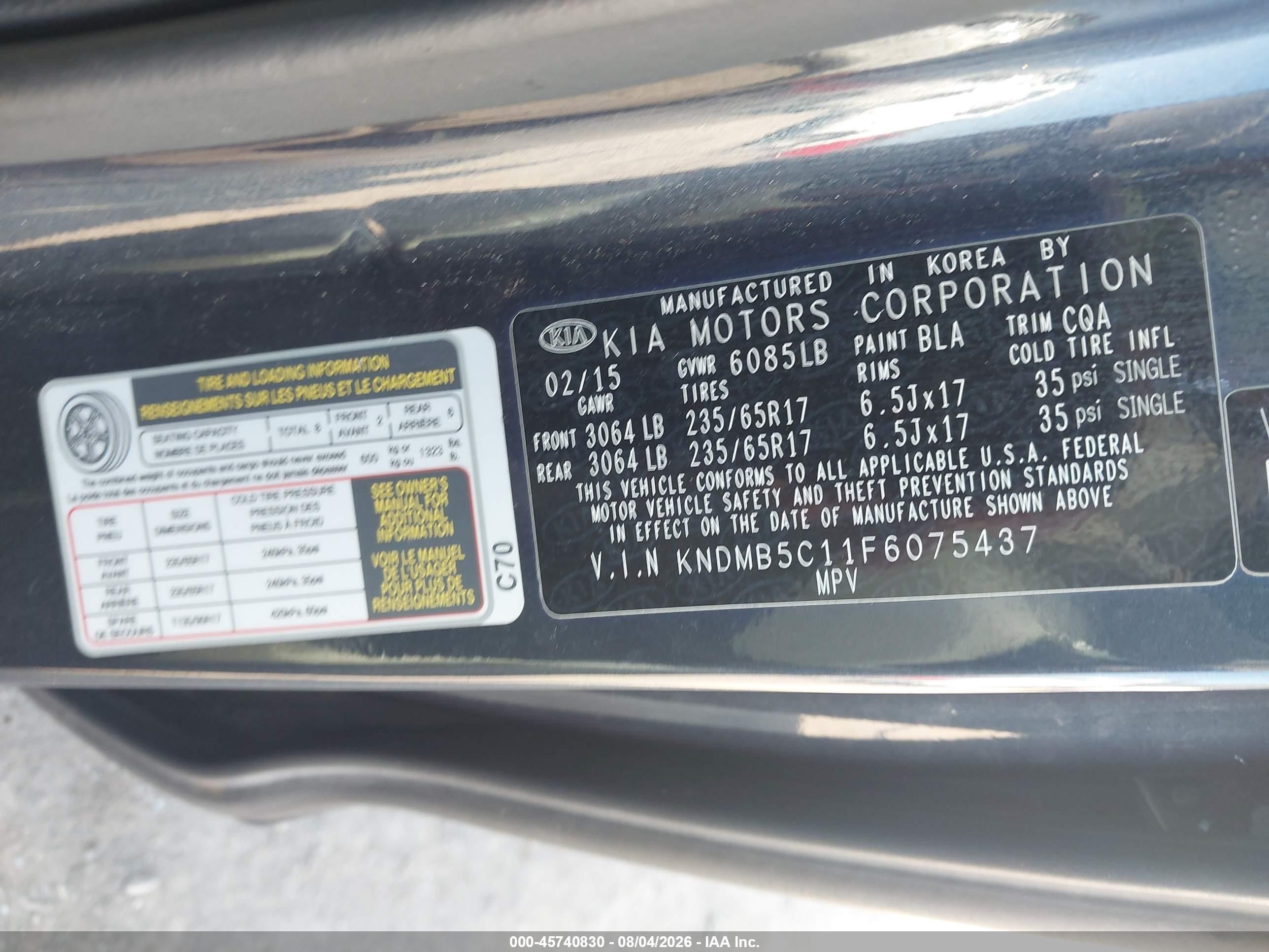 2015 Kia Sedona Lx Синий vin: KNDMB5C11F6075437
