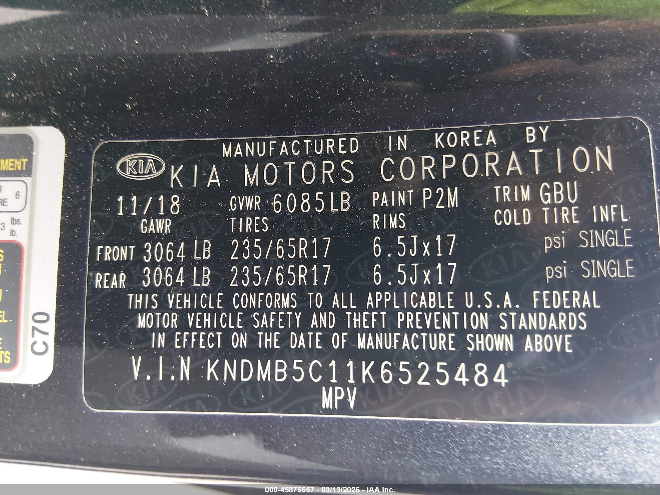 2019 Kia Sedona Lx Gray vin: KNDMB5C11K6525484