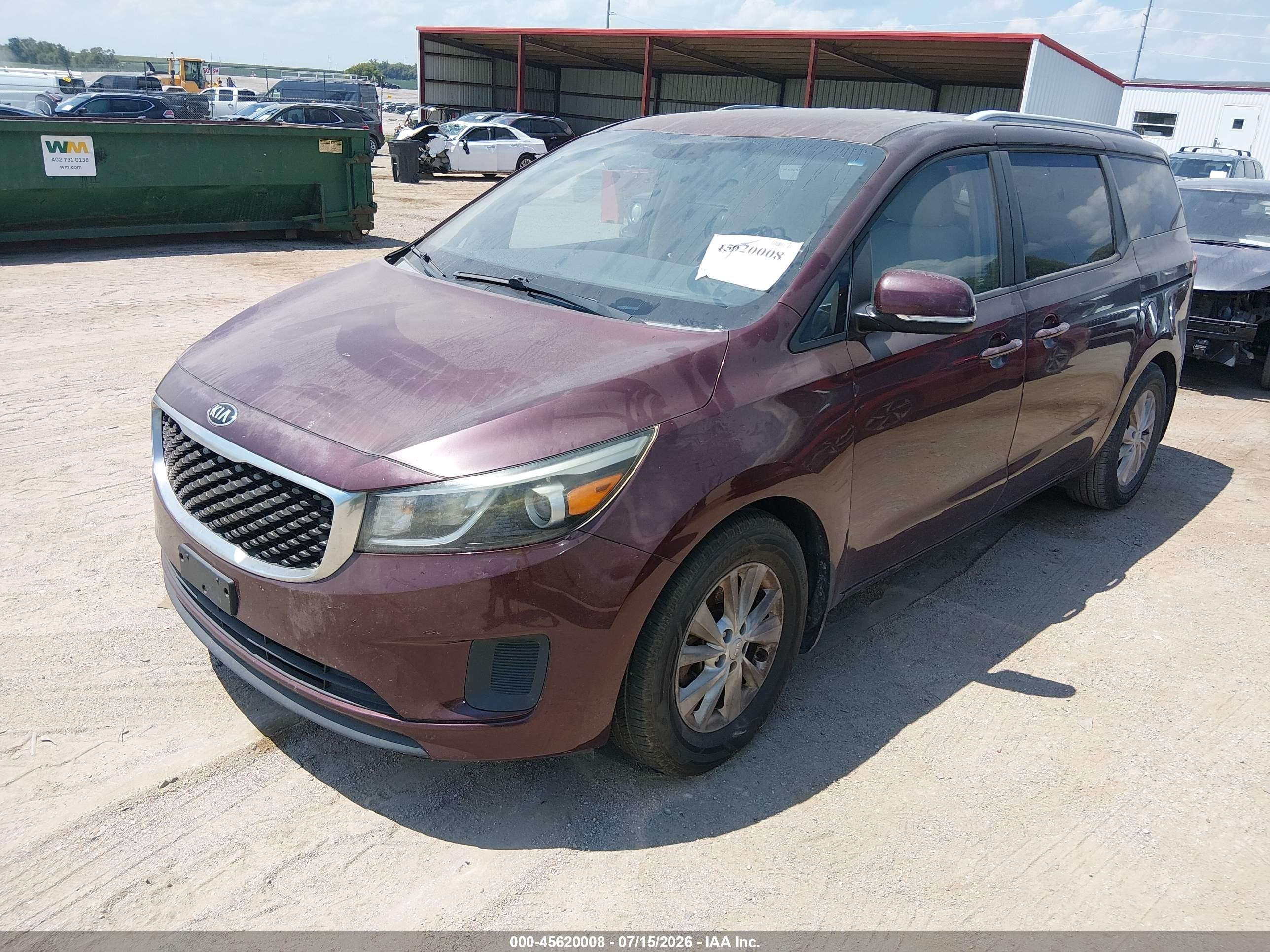 2015 Kia Sedona Lx Burgundy vin: KNDMB5C12F6050577