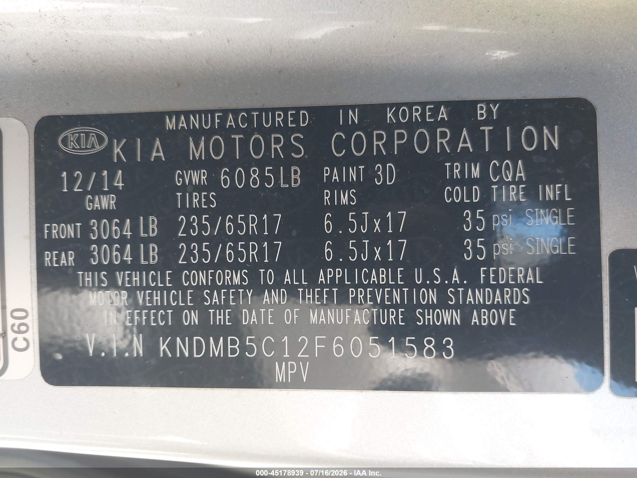 2015 Kia Sedona Lx Silver vin: KNDMB5C12F6051583