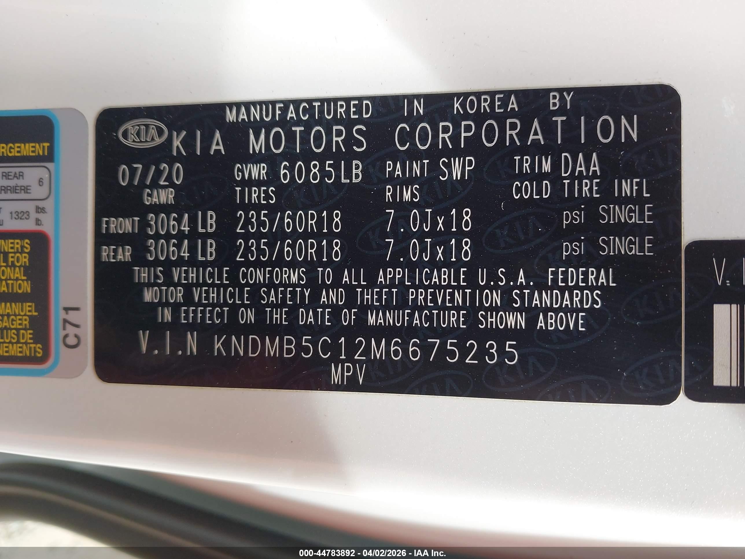 2021 Kia Sedona Ex White vin: KNDMB5C12M6675235