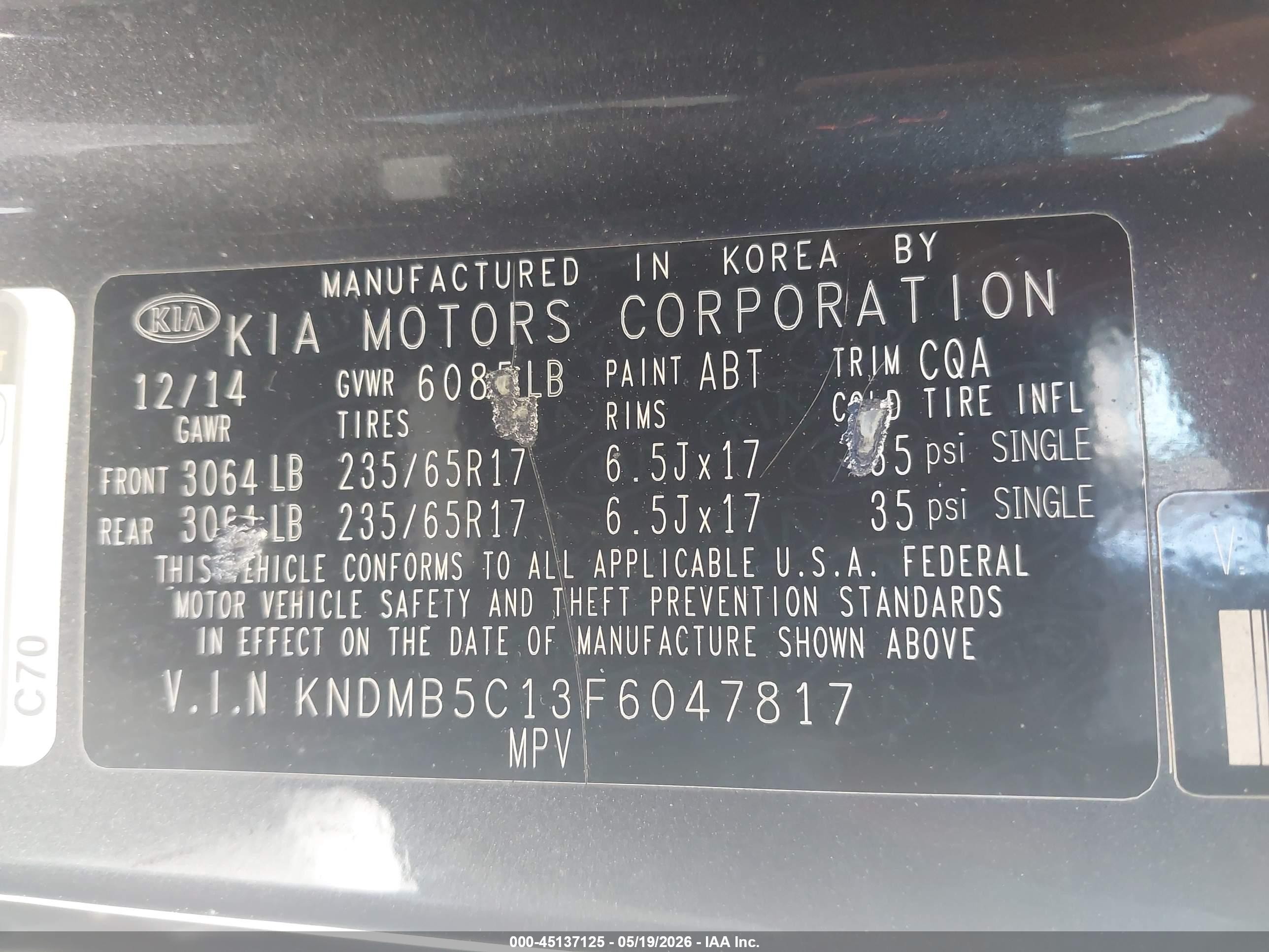 2015 Kia Sedona Lx Gray vin: KNDMB5C13F6047817