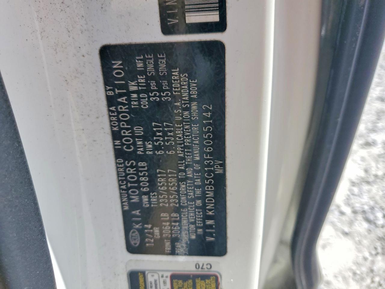 2015 Kia Sedona Lx White vin: KNDMB5C13F6055142