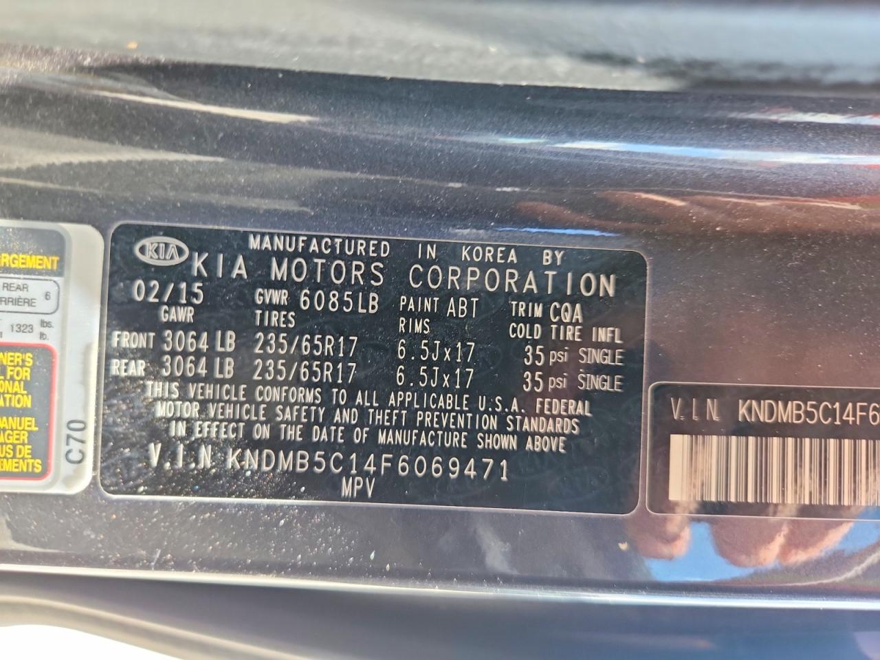 2015 Kia Sedona Lx Blue vin: KNDMB5C14F6069471