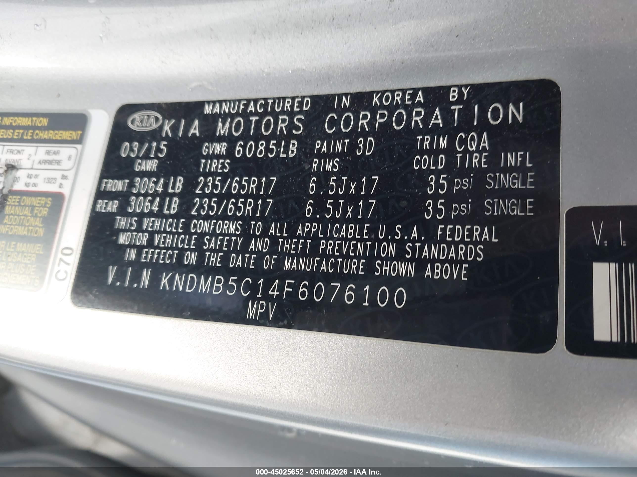 2015 Kia Sedona Lx Silver vin: KNDMB5C14F6076100