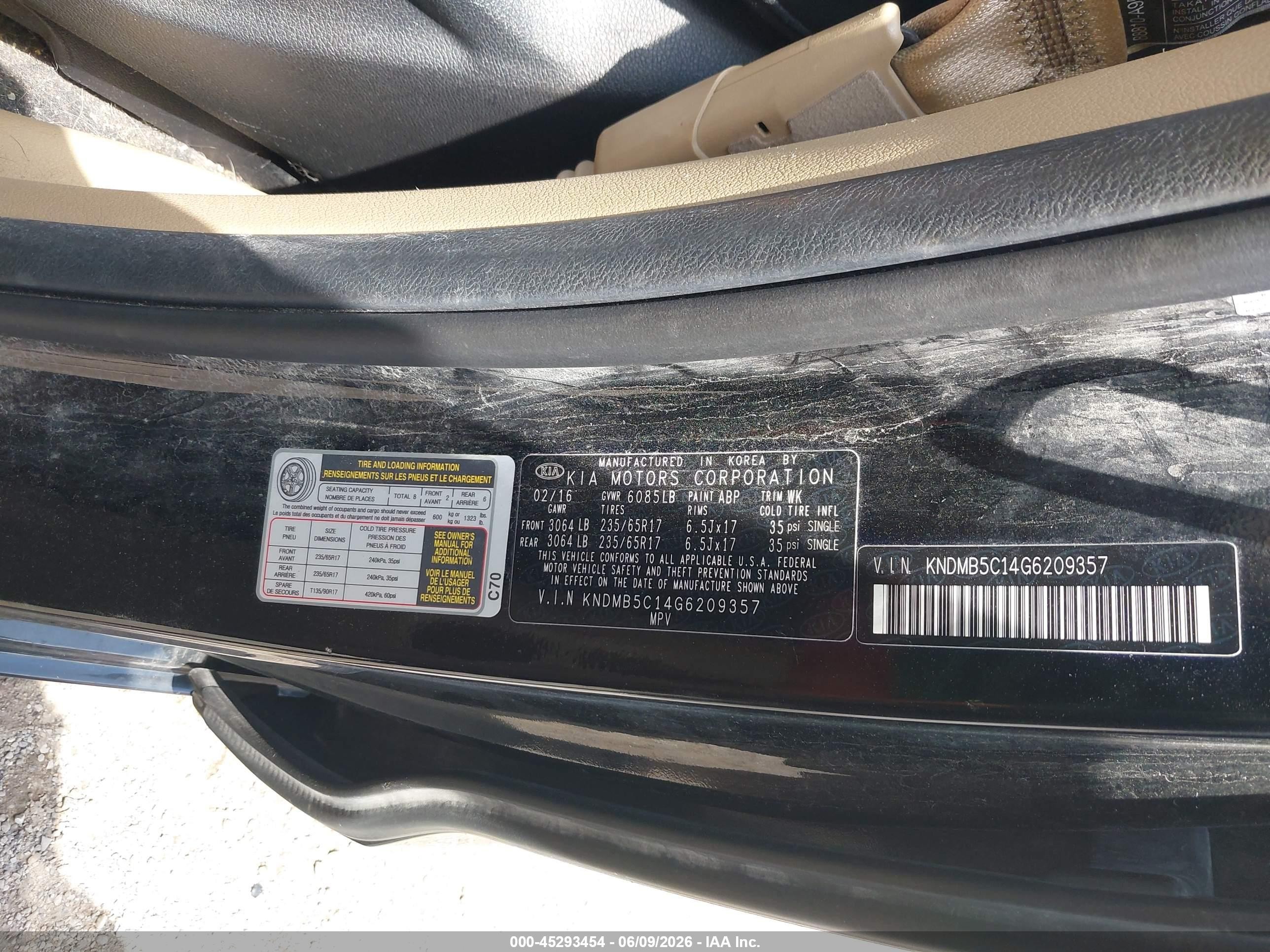 2016 Kia Sedona Lx Black vin: KNDMB5C14G6209357
