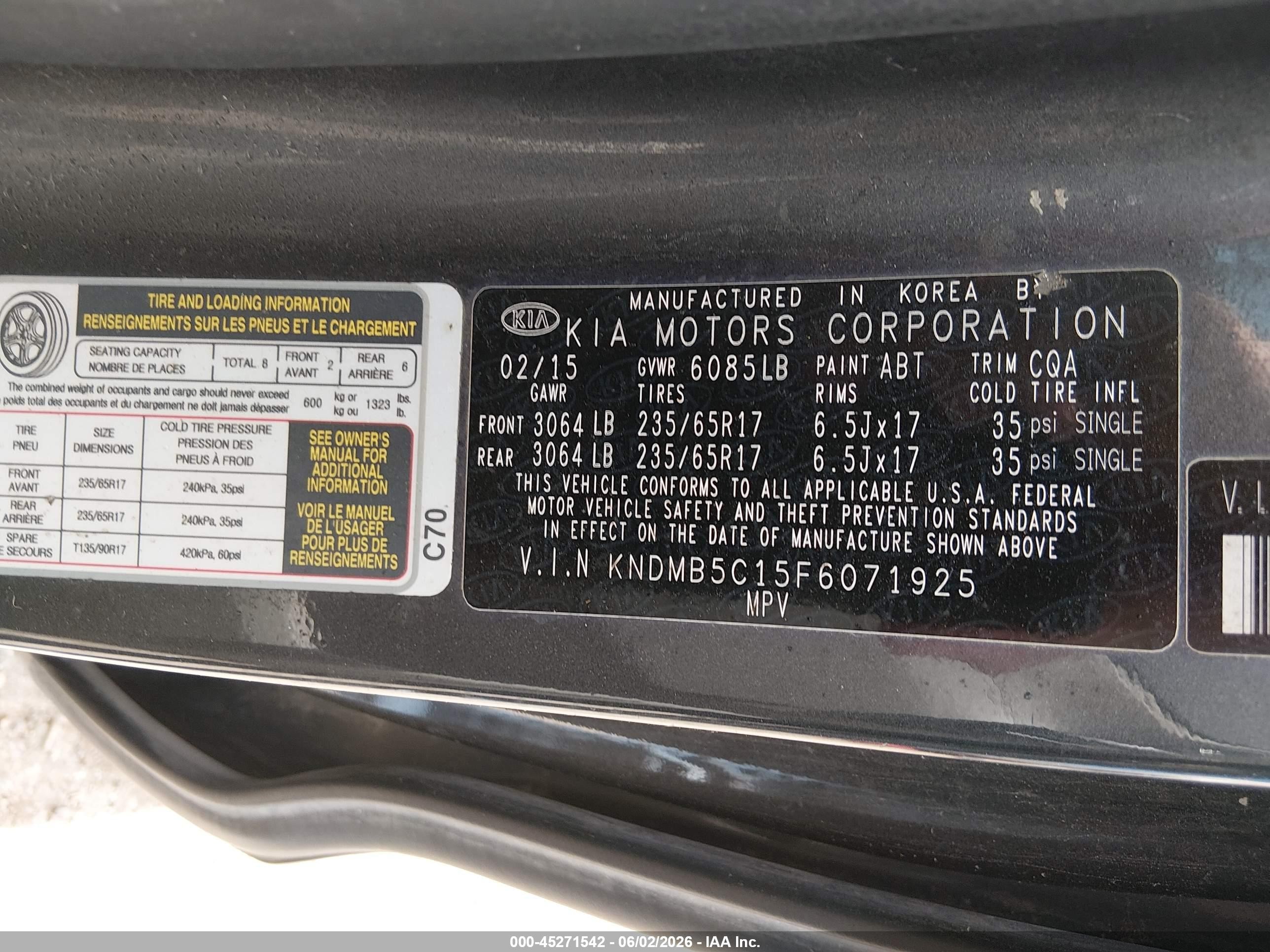 2015 Kia Sedona Lx Gray vin: KNDMB5C15F6071925