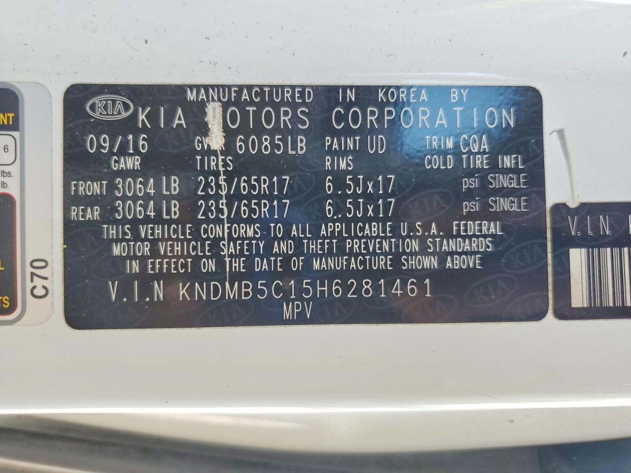 2017 Kia Sedona Lx White vin: KNDMB5C15H6281461