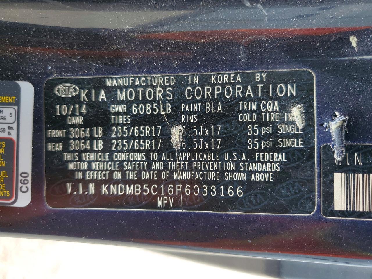 2015 Kia Sedona Lx Blue vin: KNDMB5C16F6033166