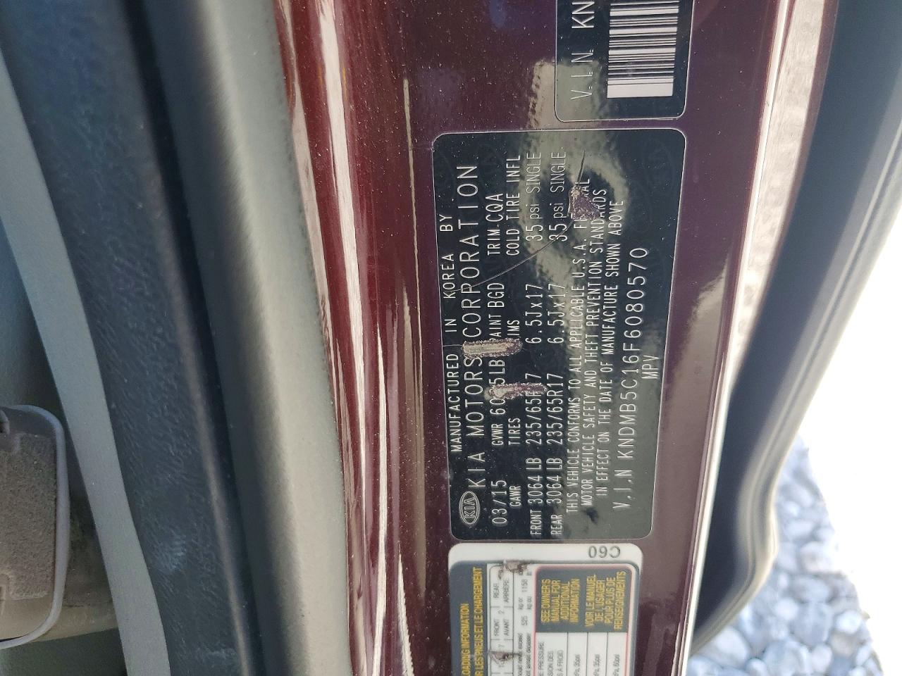 2015 Kia Sedona Lx Maroon vin: KNDMB5C16F6080570