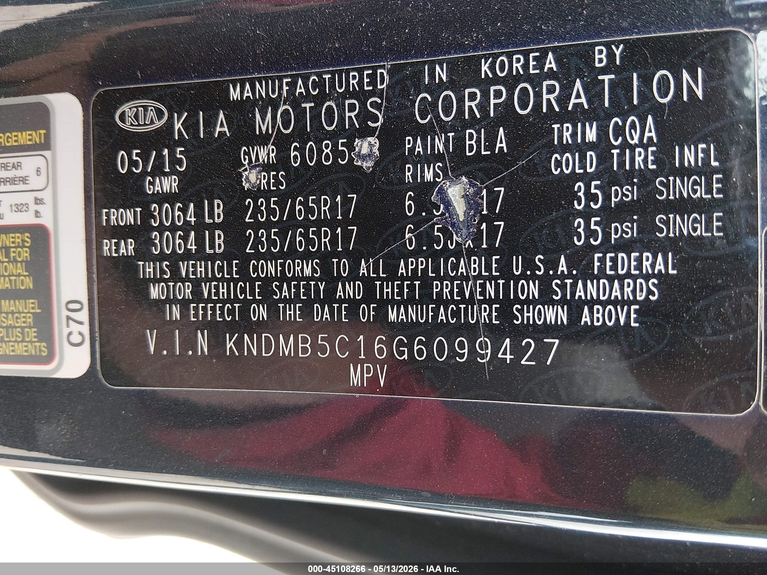 2016 Kia Sedona Lx Dark Blue vin: KNDMB5C16G6099427