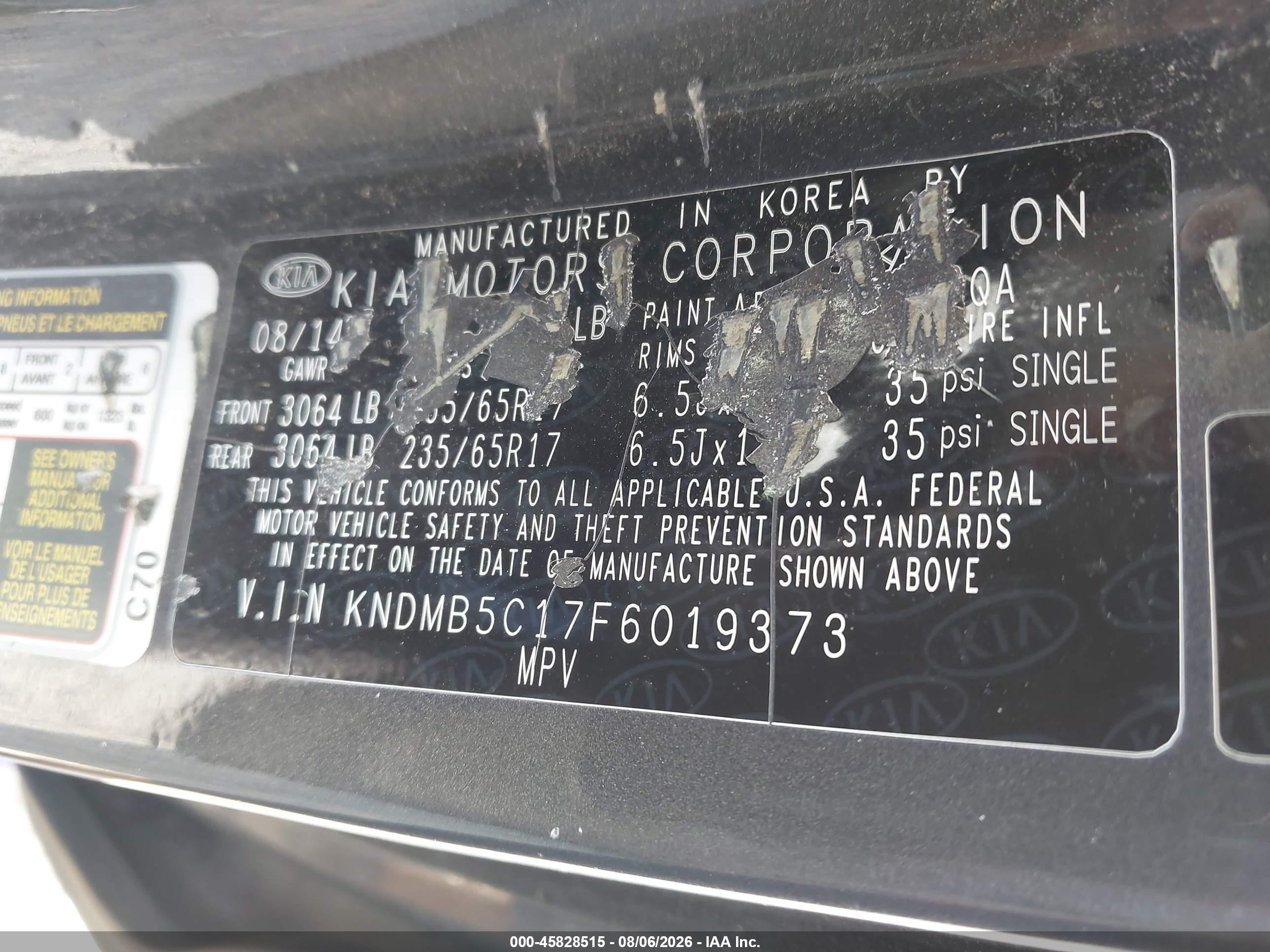 2015 Kia Sedona Lx Gray vin: KNDMB5C17F6019373