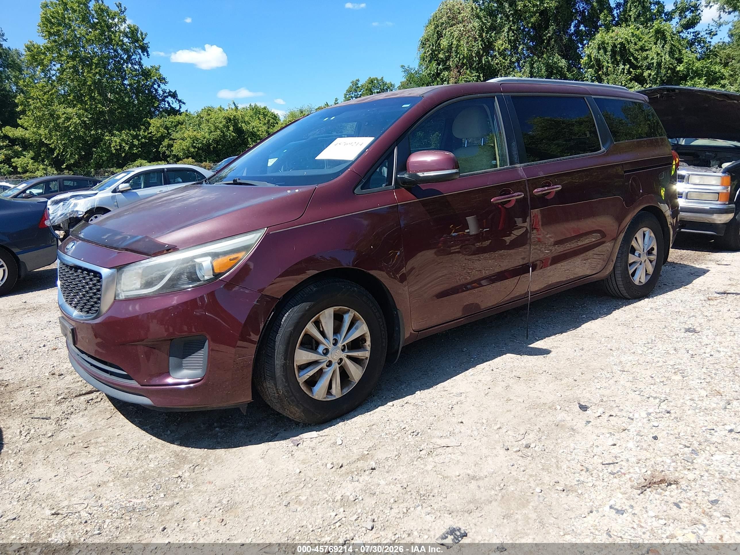 2015 Kia Sedona Lx Бордовый vin: KNDMB5C17F6020393