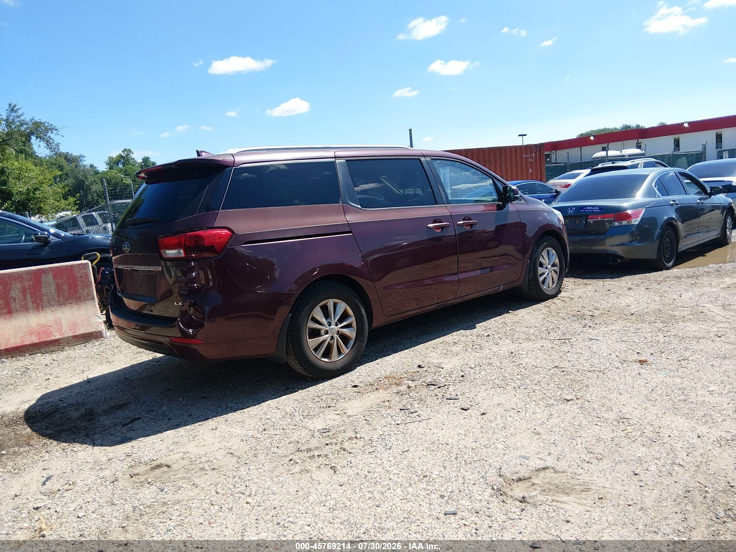 2015 Kia Sedona Lx Бордовый vin: KNDMB5C17F6020393