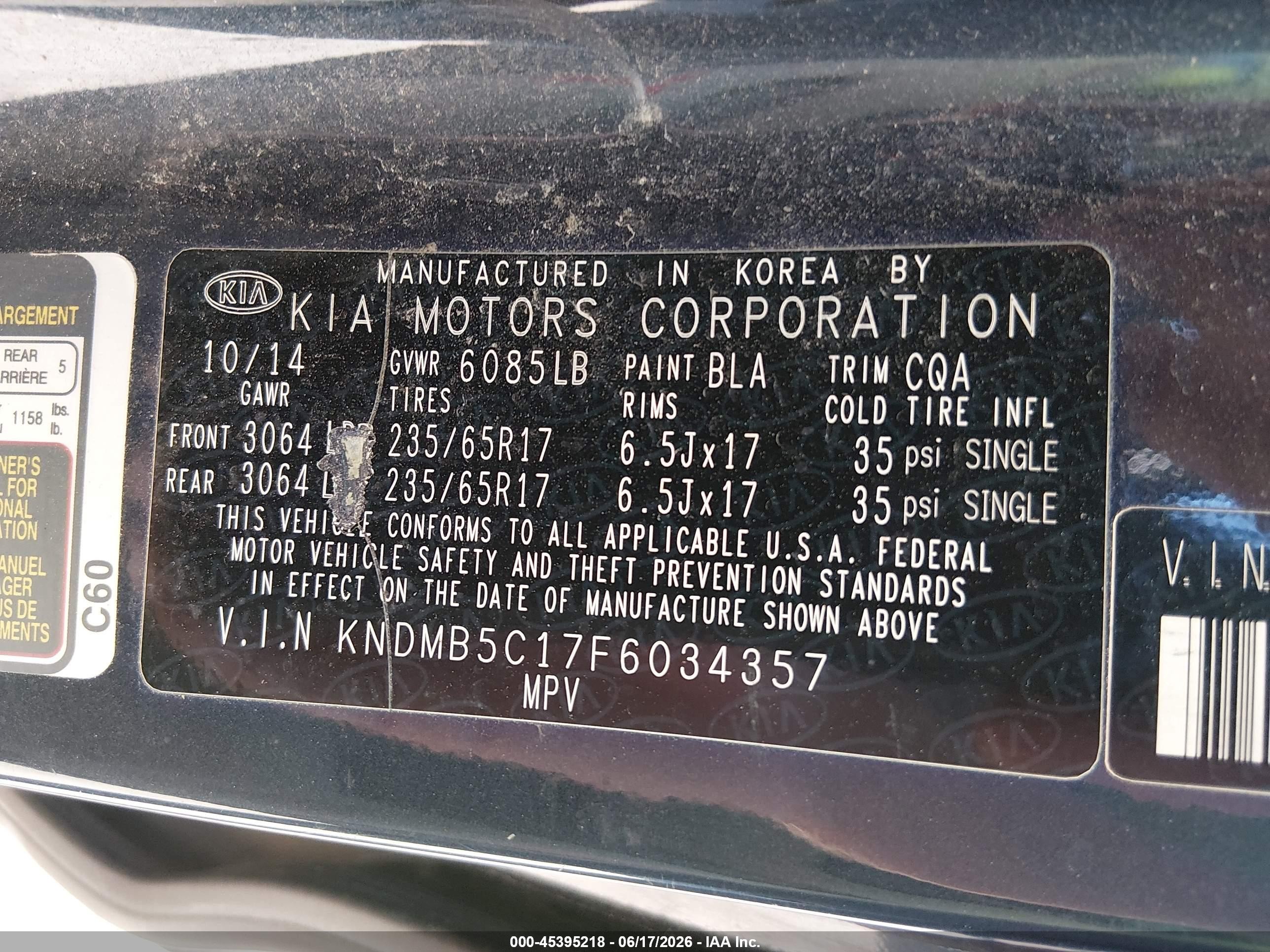 2015 Kia Sedona Lx Синий vin: KNDMB5C17F6034357