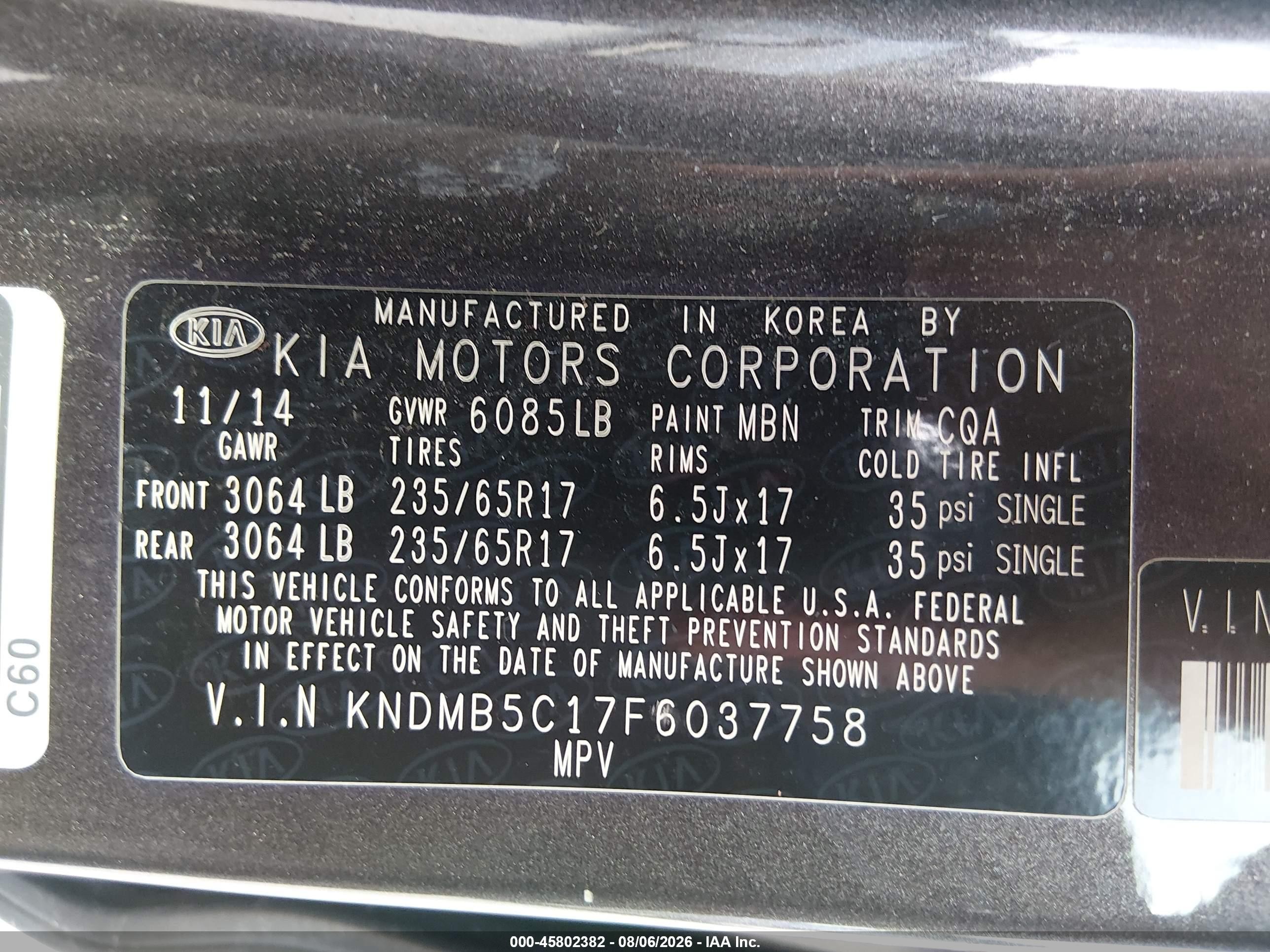 2015 Kia Sedona Lx Gray vin: KNDMB5C17F6037758