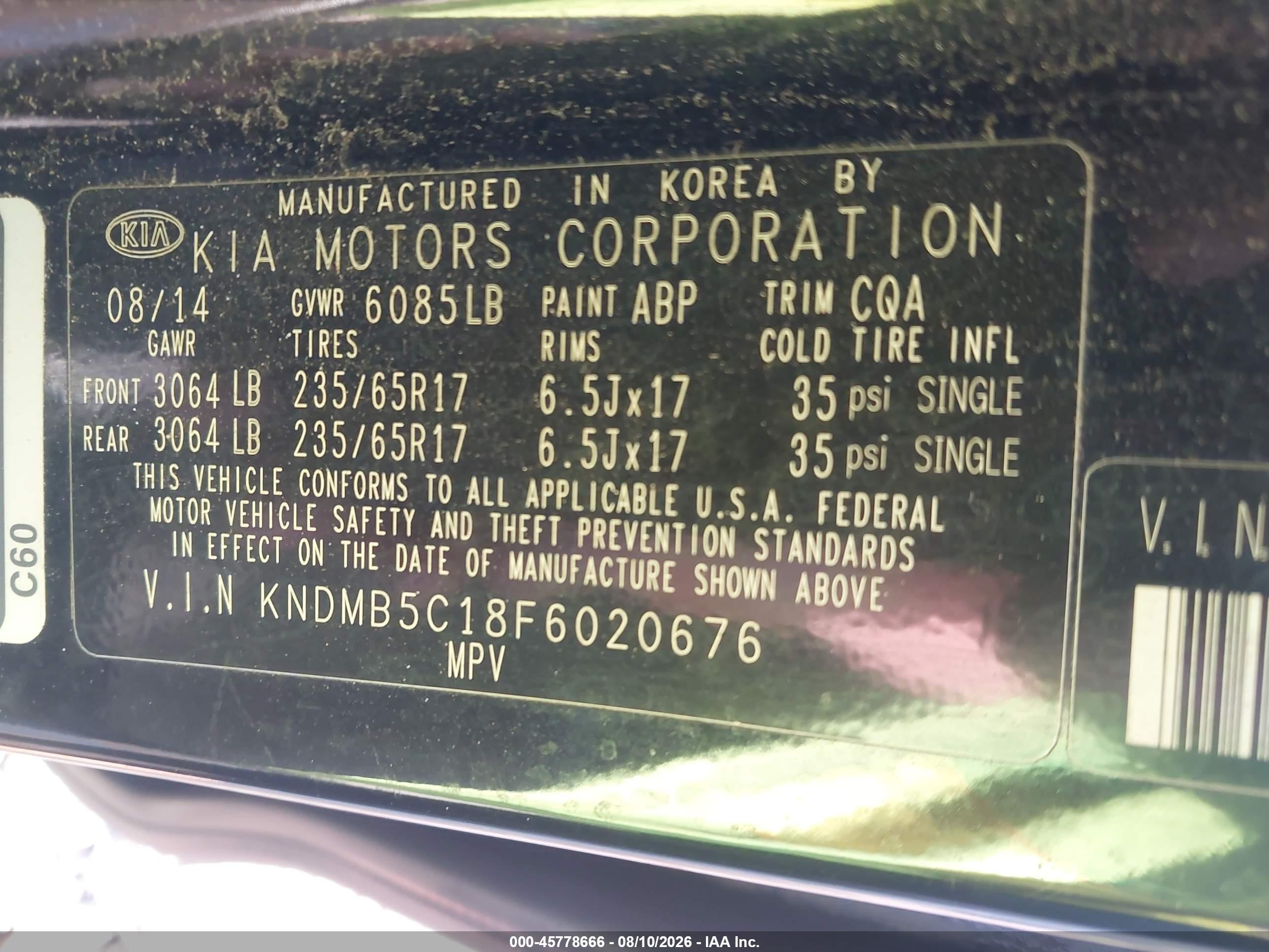2015 Kia Sedona Lx Black vin: KNDMB5C18F6020676