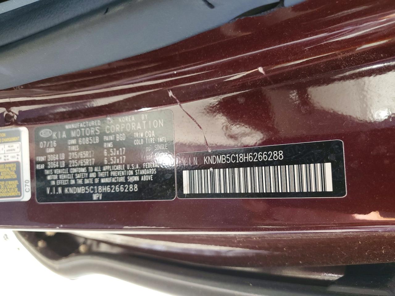 2017 Kia Sedona Lx Burgundy vin: KNDMB5C18H6266288