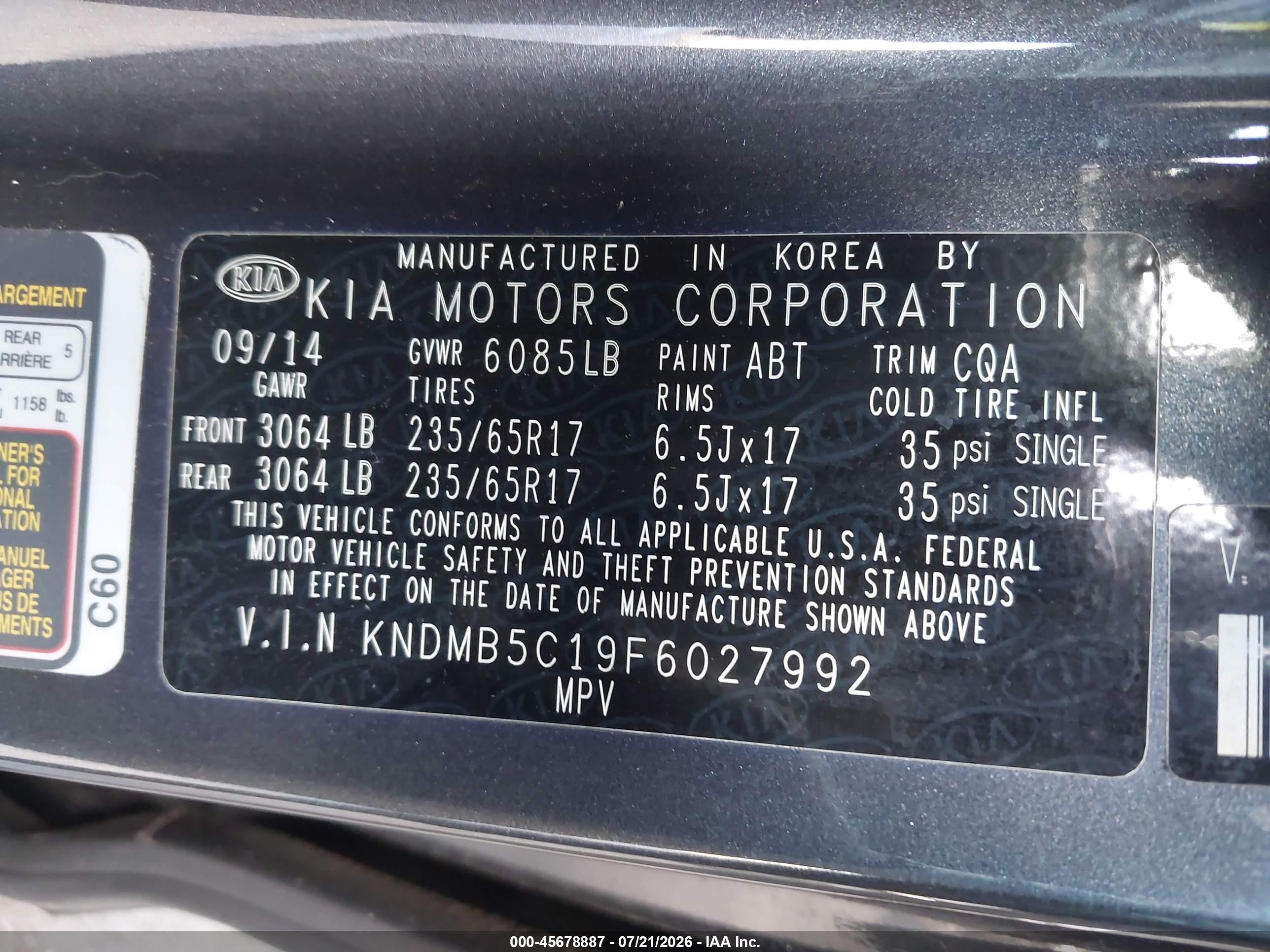 2015 Kia Sedona Lx Gray vin: KNDMB5C19F6027992