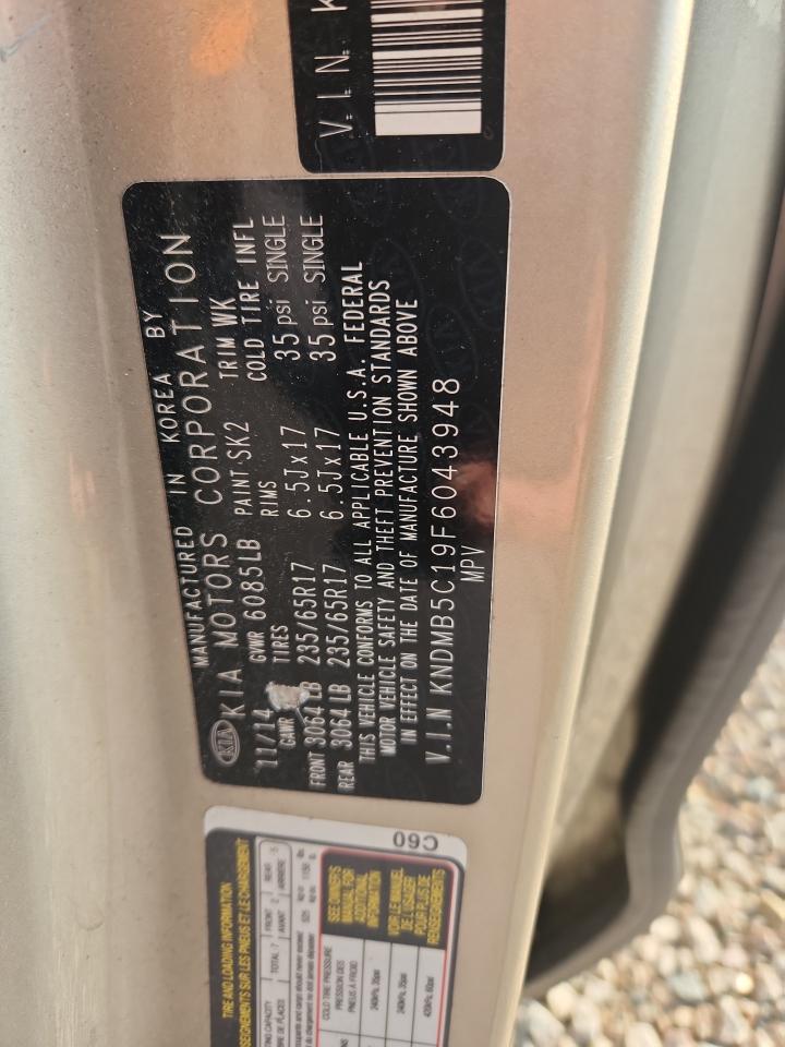 2015 Kia Sedona Lx Gold vin: KNDMB5C19F6043948
