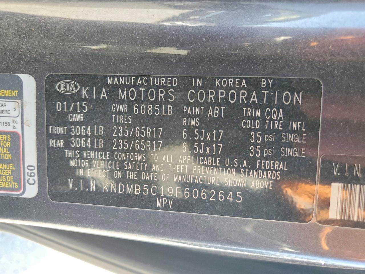 2015 Kia Sedona Lx Gray vin: KNDMB5C19F6062645