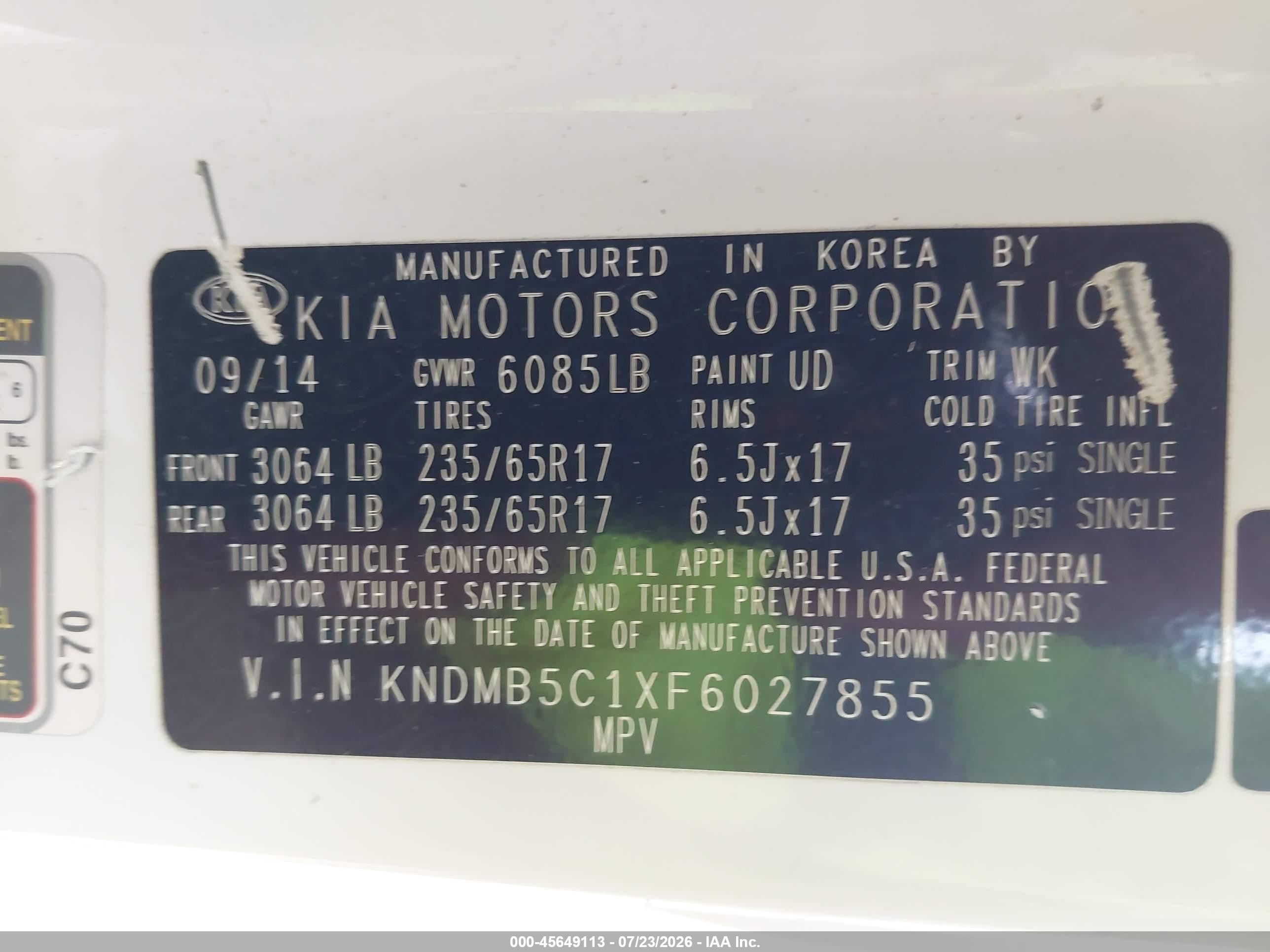 2015 Kia Sedona Lx White vin: KNDMB5C1XF6027855
