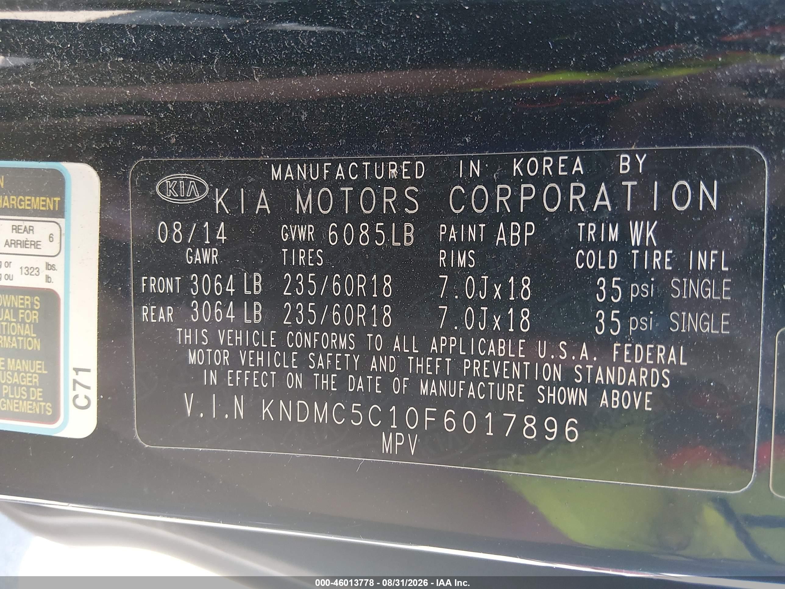 2015 Kia Sedona Sx Black vin: KNDMC5C10F6017896