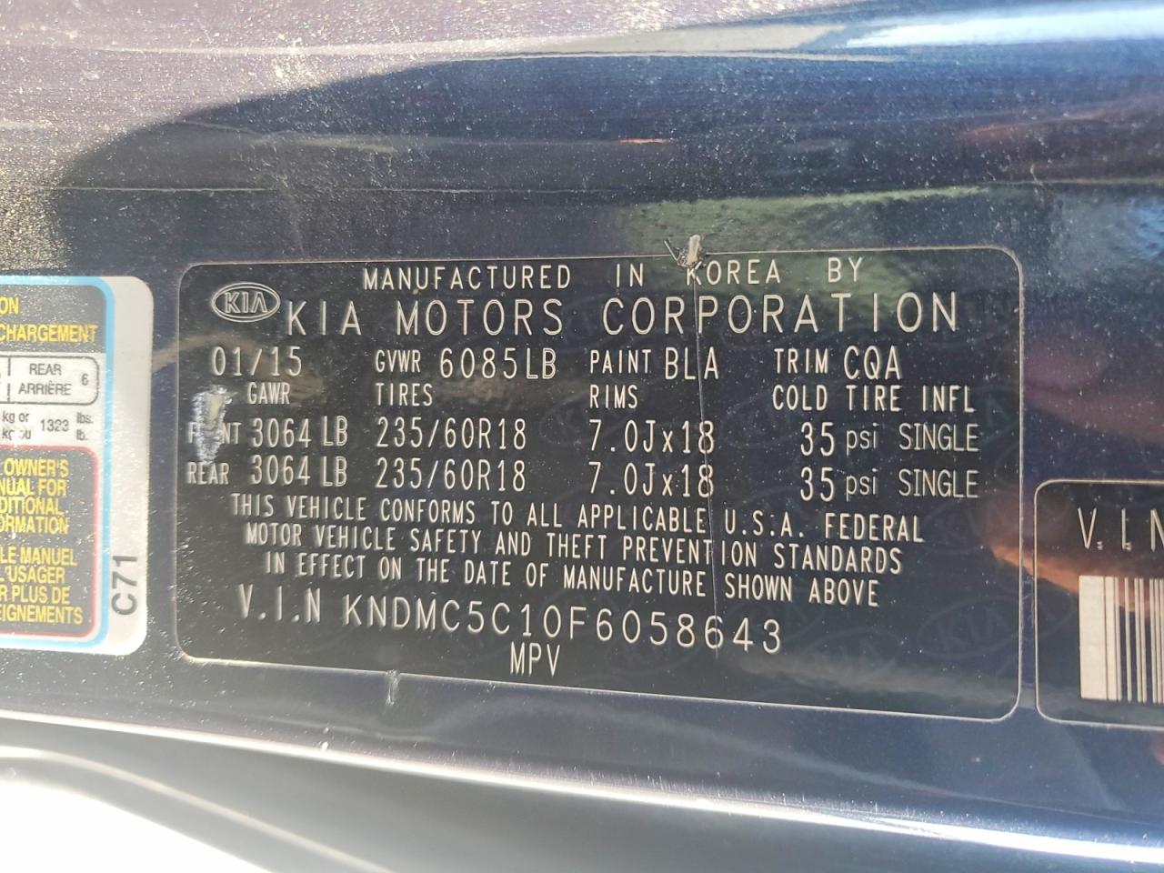 2015 Kia Sedona Ex Blue vin: KNDMC5C10F6058643