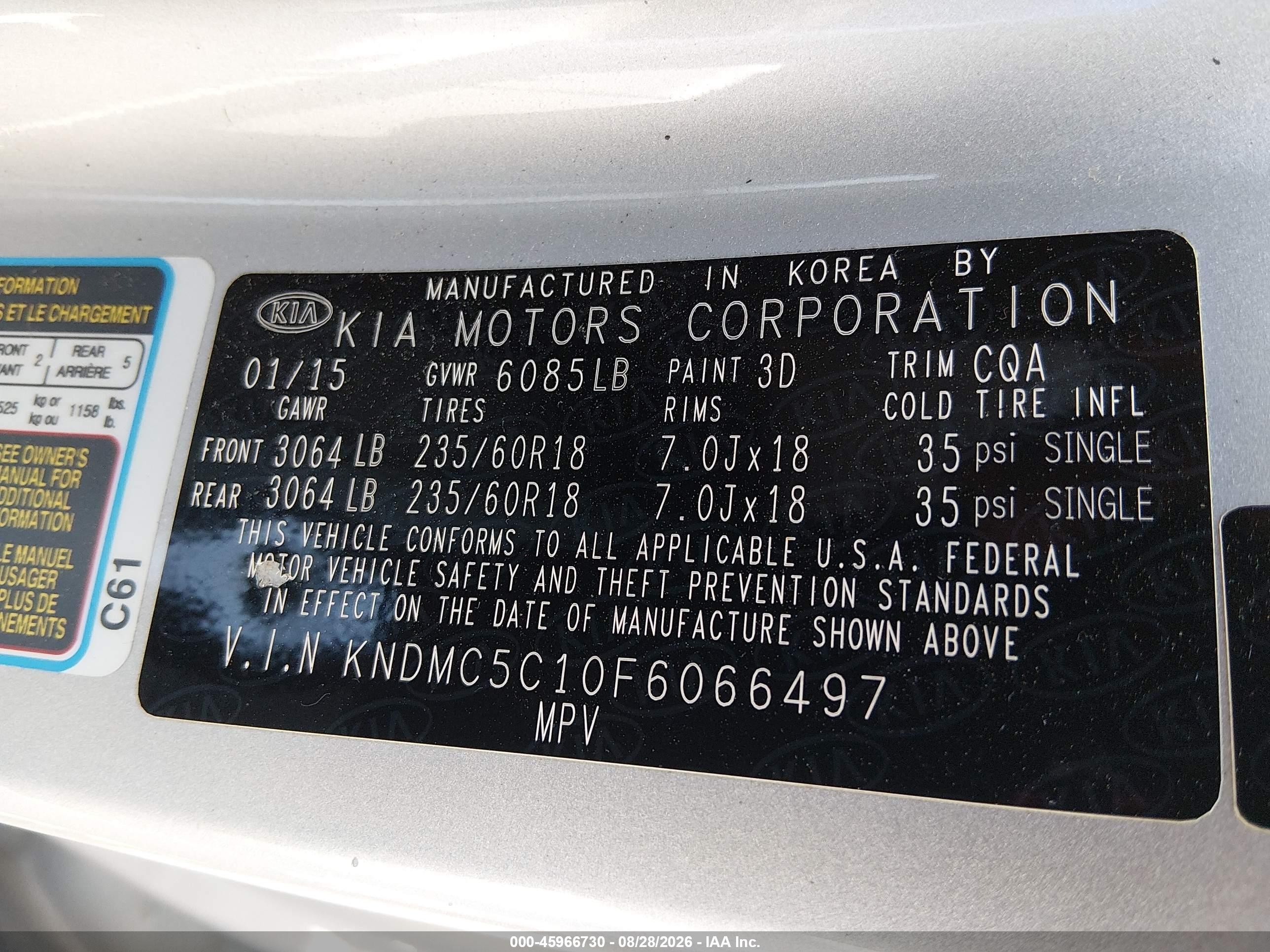 2015 Kia Sedona Sx Silver vin: KNDMC5C10F6066497