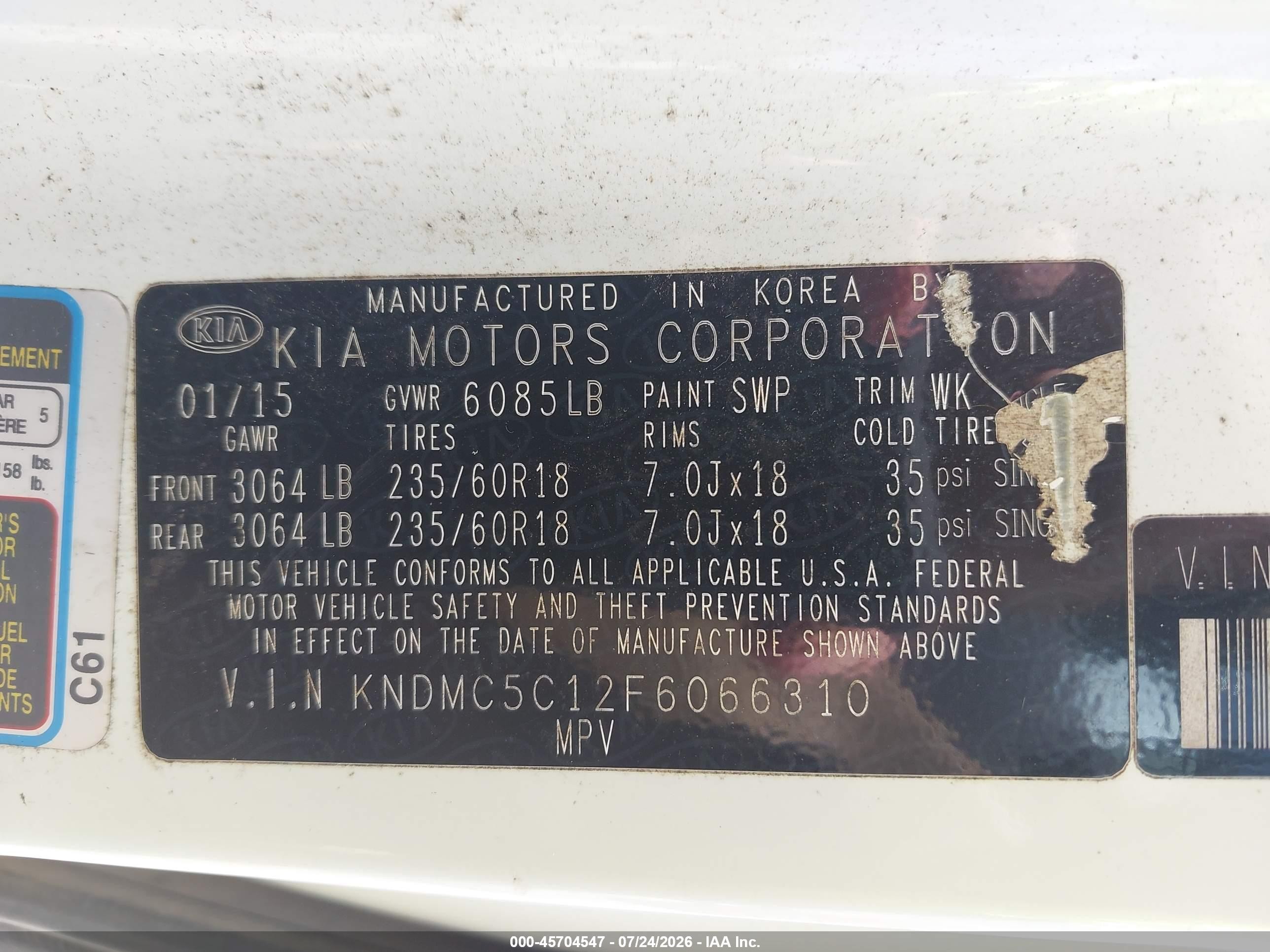 2015 Kia Sedona Sx Белый vin: KNDMC5C12F6066310