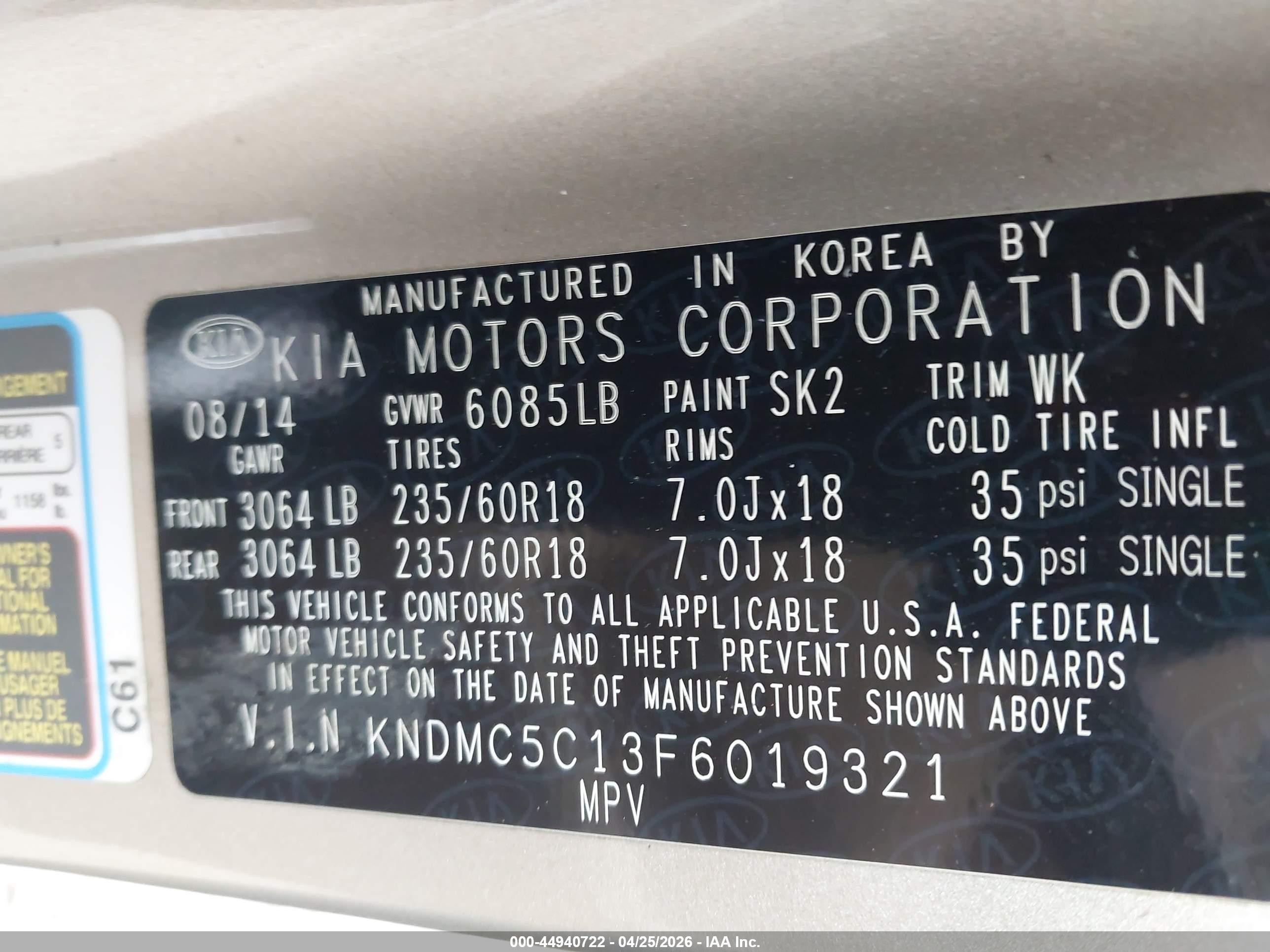 2015 Kia Sedona Sx Gold vin: KNDMC5C13F6019321