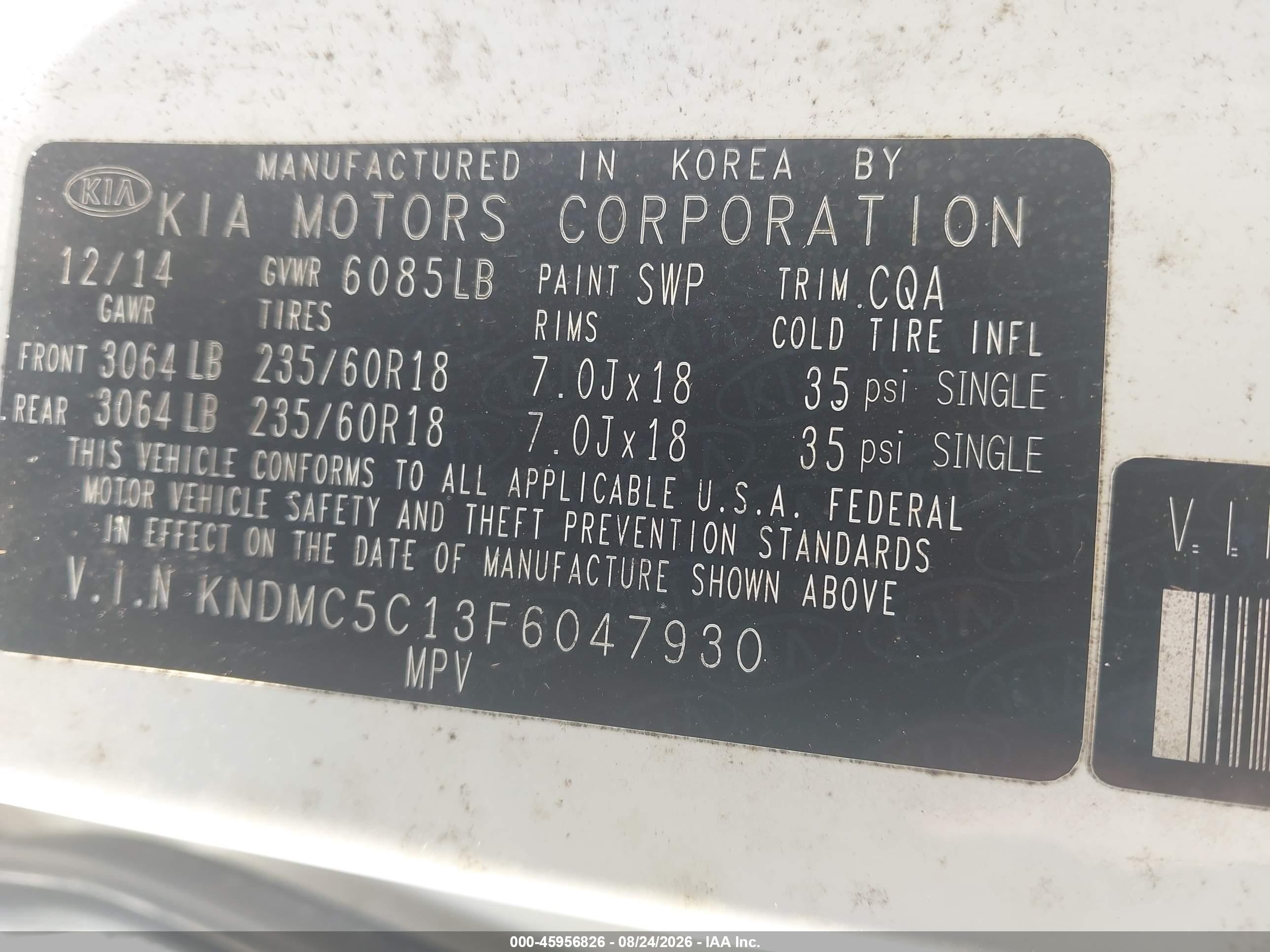 2015 Kia Sedona Sx White vin: KNDMC5C13F6047930